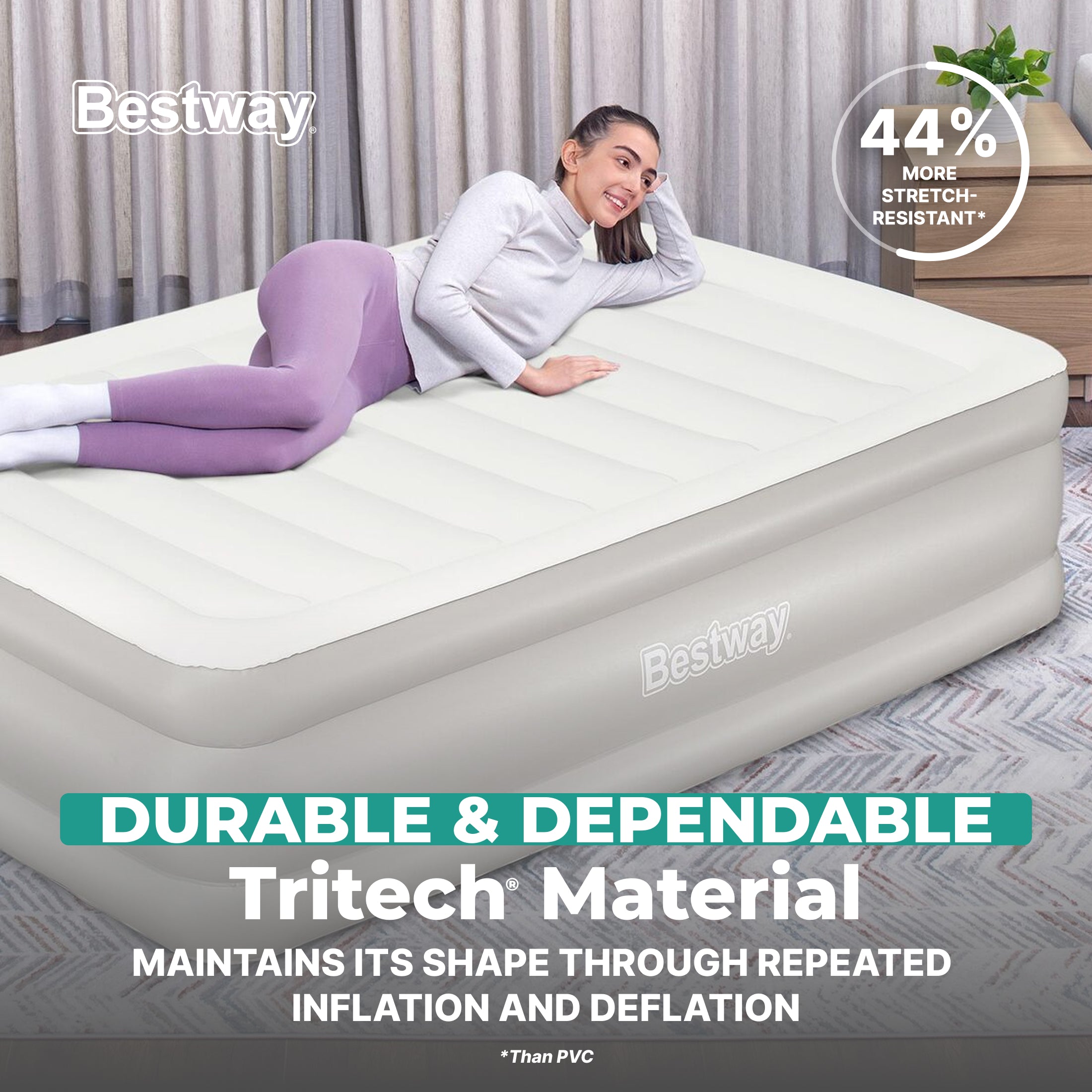 Bestway Tritech 20" Queen Air Mattress, Airbed with Built-in AC Pump, Warm Gray