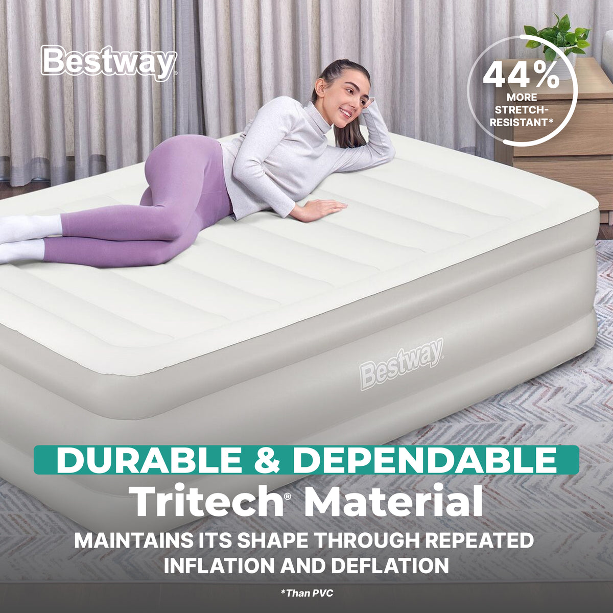 Bestway Tritech 20" Queen Air Mattress, Airbed with Built-in AC Pump, (Open Box)