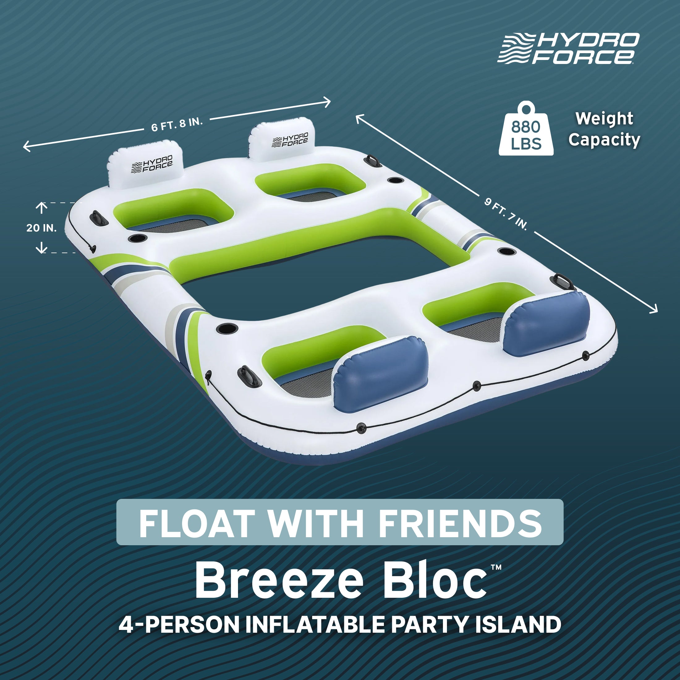Bestway Hydro Force Breeze Party Island, 4 Person Inflatable Lounger (Open Box)