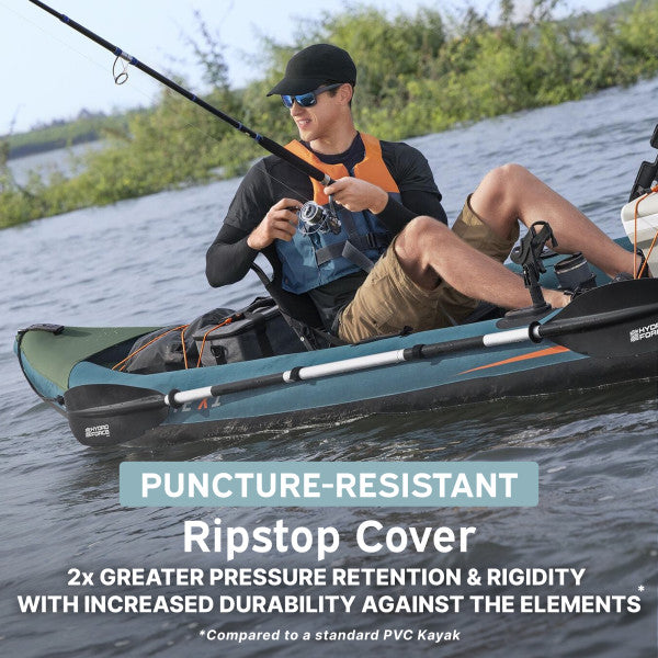 Hydro Force 12' 6" Inflatable Fishing Kayak Set for 1 Person, Angler Elite X1 - VMInnovations