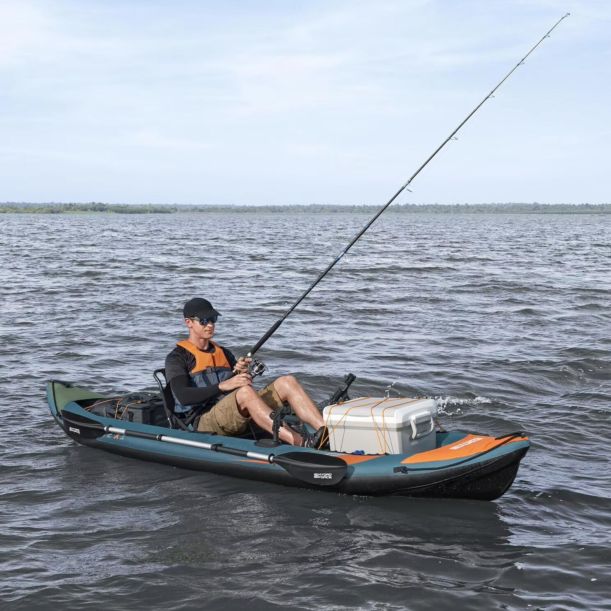 Hydro Force 12' 6" Inflatable Fishing Kayak Set for 1 Person, Angler Elite X1 - VMInnovations
