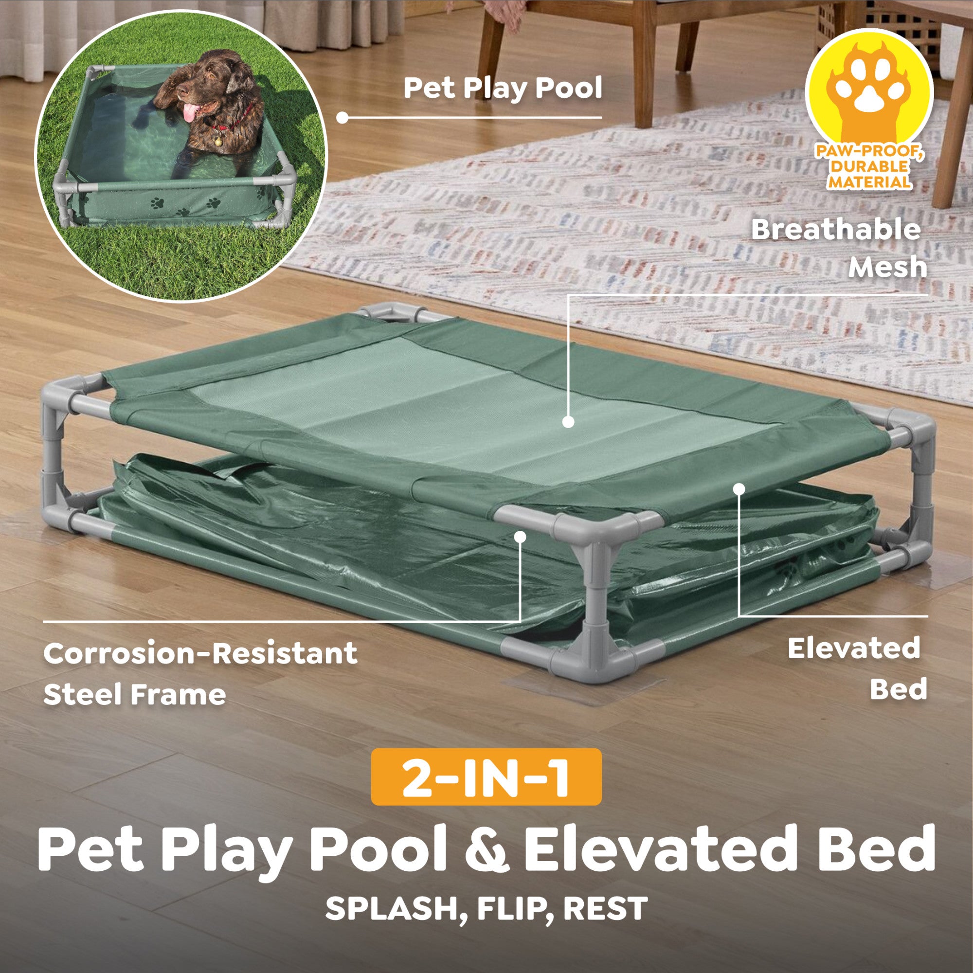 H2OGO! Pet Play Pool & Elevated Bed, Fetchin' Fun Splash Pool & Bed (Open Box)