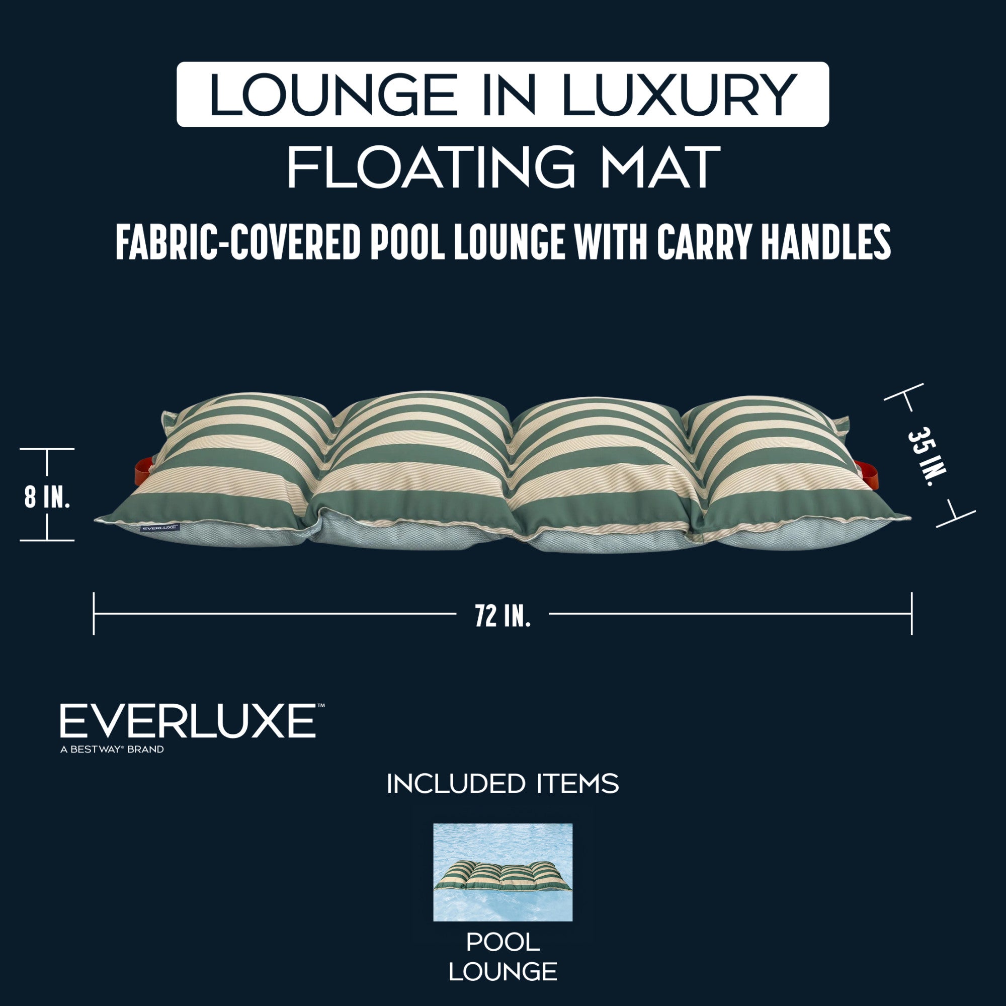 Bestway EVERLUXE Floating Pool Mat, 72" x 35" x 8" Fabric-Covered Pool Lounger - VMInnovations