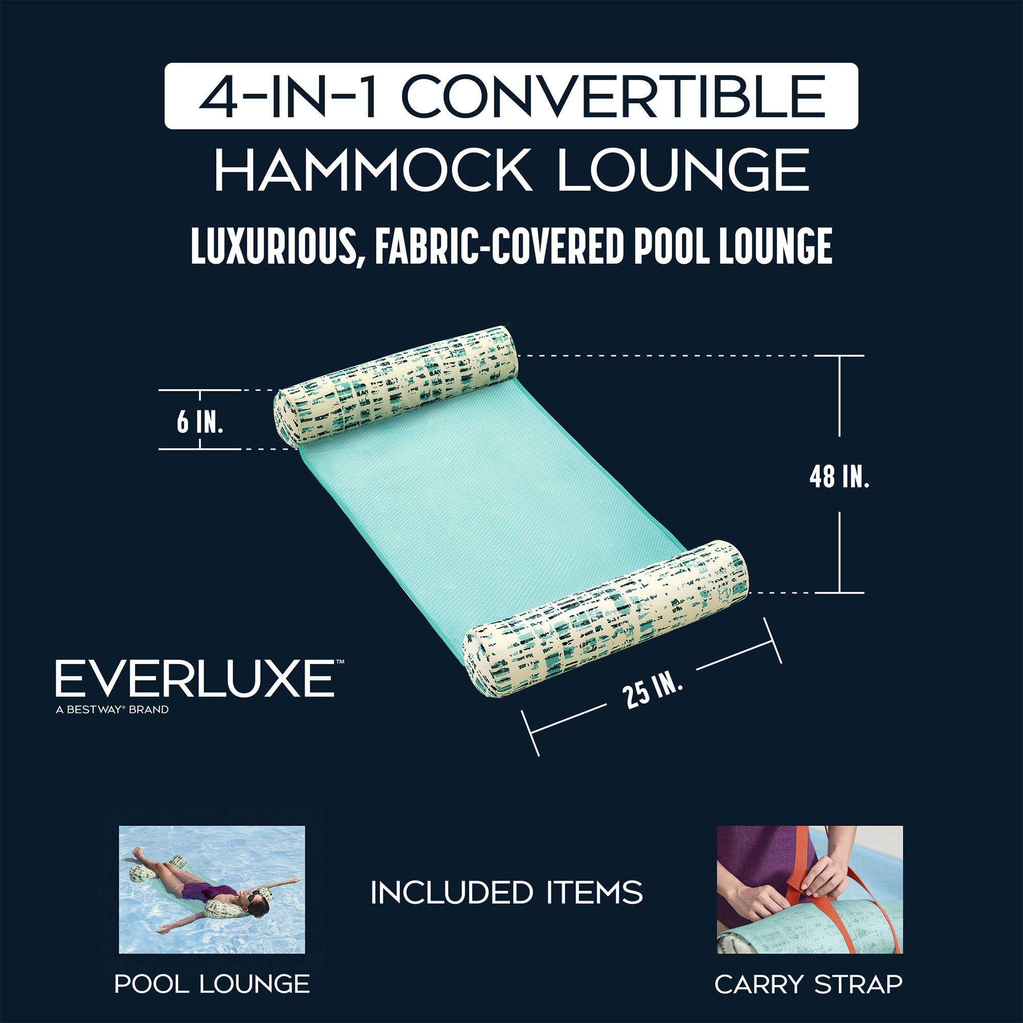 Bestway EVERLUXE Luxury Fabric-Covered Hammock Pool Lounge with Carry Strap - VMInnovations