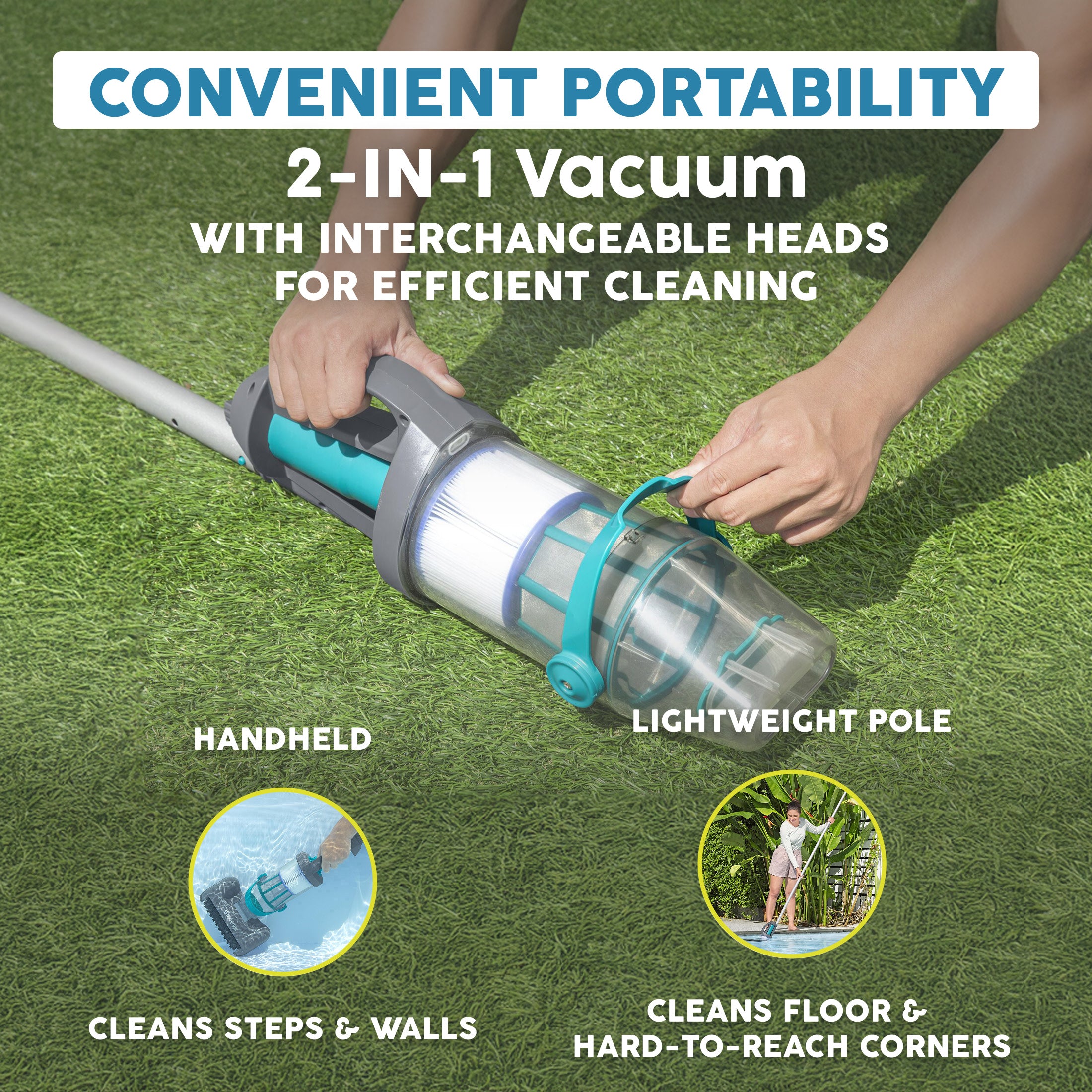 Bestway AquaGrip Handheld Pool Vacuum, 2-in-1 Pole & Hand Held Cordless Vacuum - VMInnovations