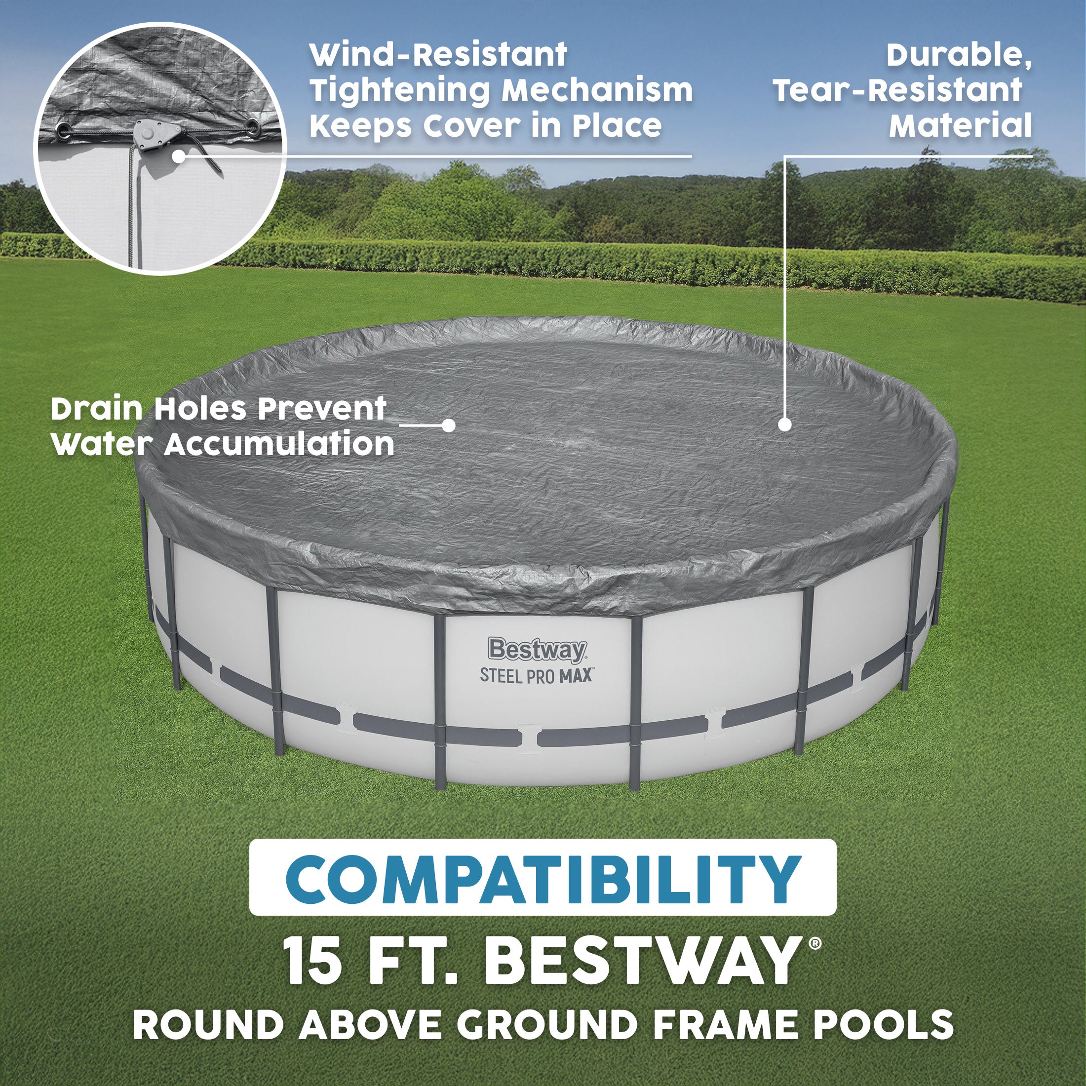 Bestway Round Premium Pool Cover for 15' Above Ground Pools (Open Box) - VMInnovations