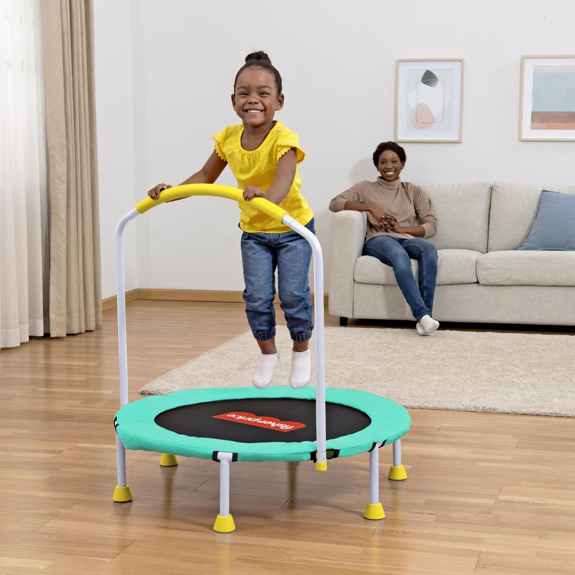 Fisher-Price WonderJump 3ft Indoor Mini Trampoline for Toddlers & Kids, Green (Open Box)