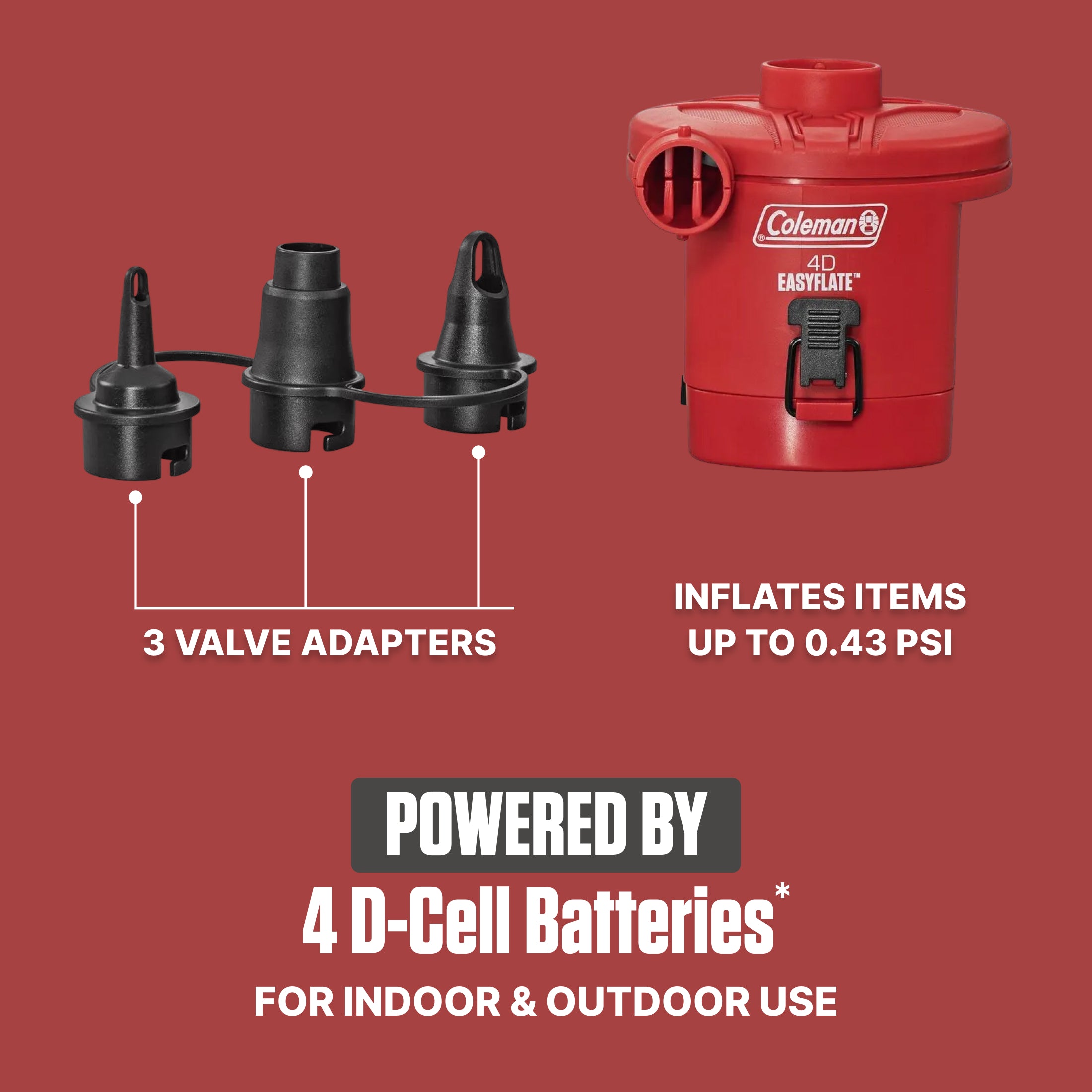 Coleman EasyFlate 4D Electric Air Pump, Battery Powered Inflator (Open Box) - VMInnovations