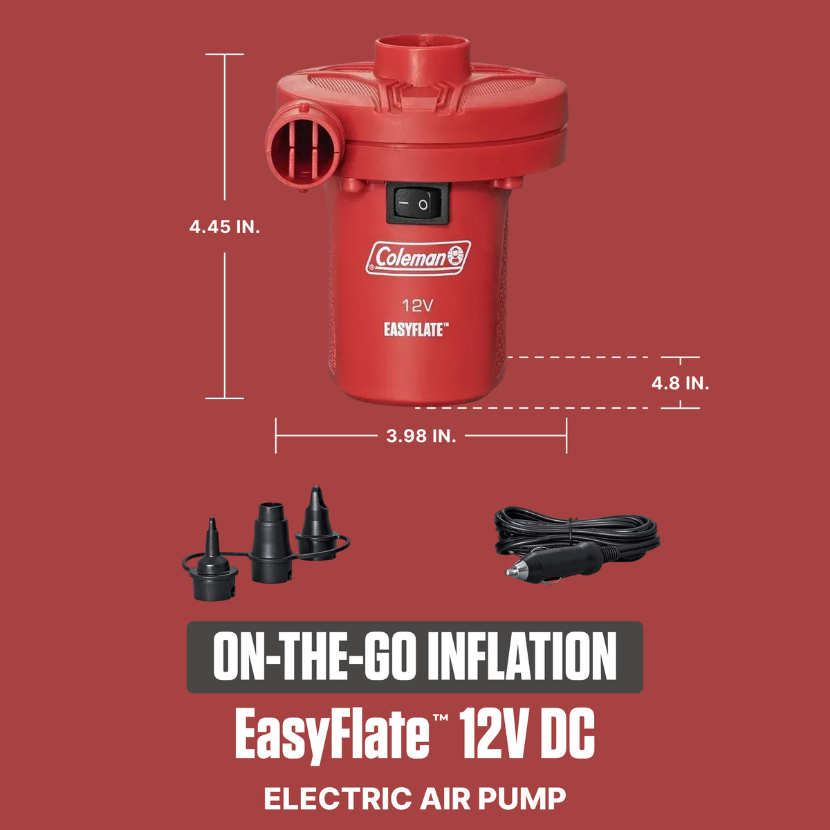 Coleman EasyFlate 12V DC Electric Air Pump, Car Plug Inflator w/3 Adapters(Used)