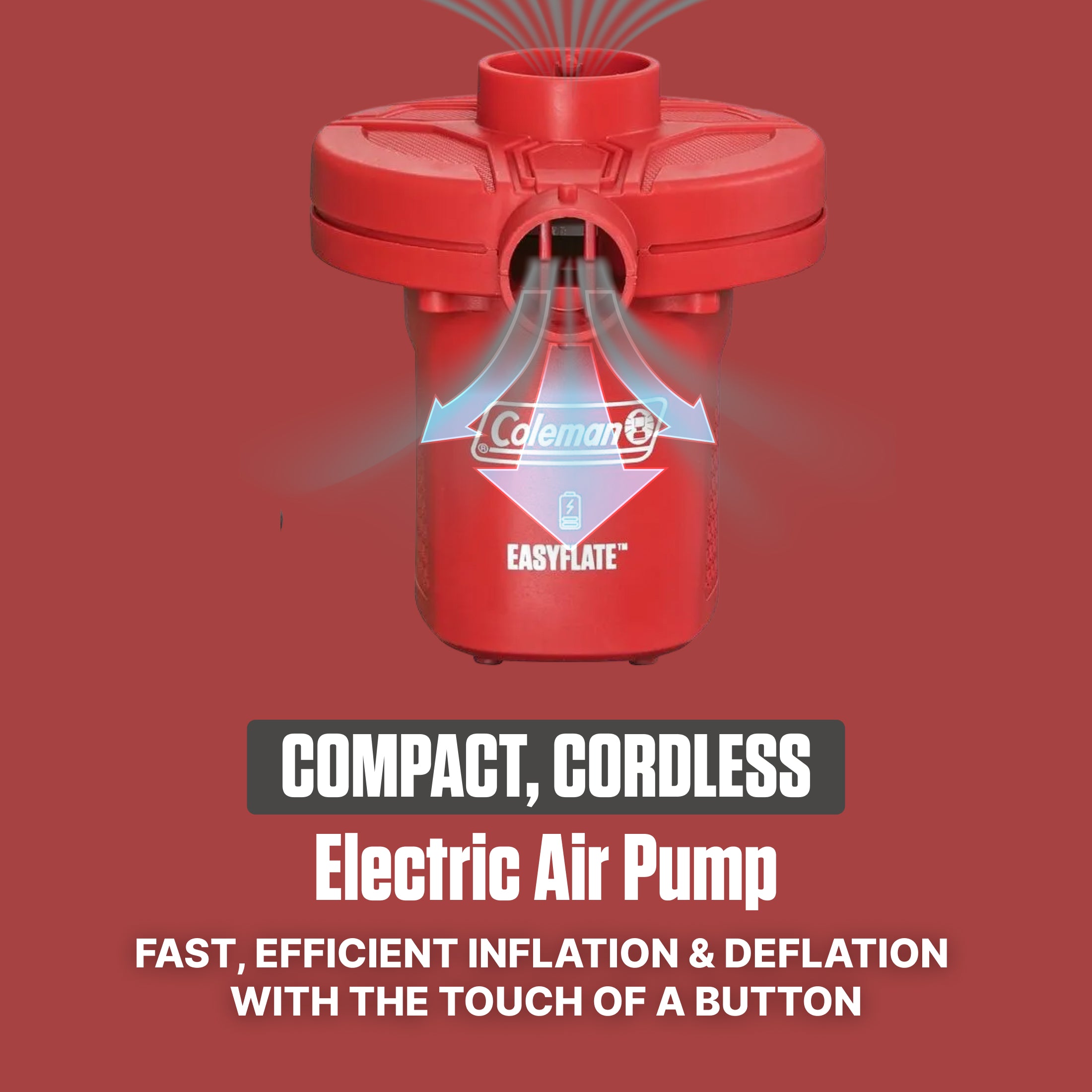 Coleman EasyFlate Rechargeable Electric Air Pump,Inflator w/3 Adapters(Open Box) - VMInnovations