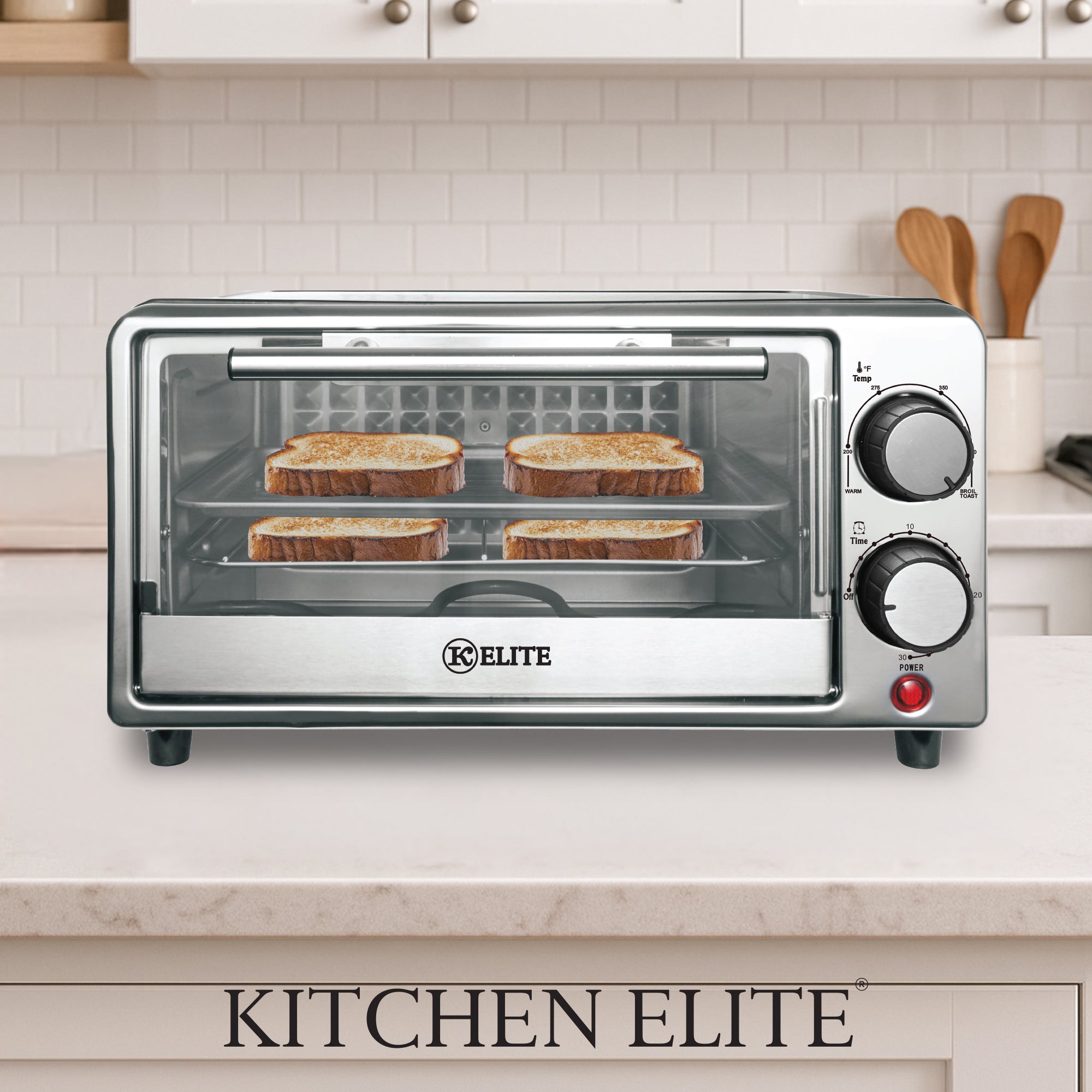 Kitchen Elite 4-Slice Compact Countertop Toaster Oven Stainless Steel Tray Black - VMInnovations