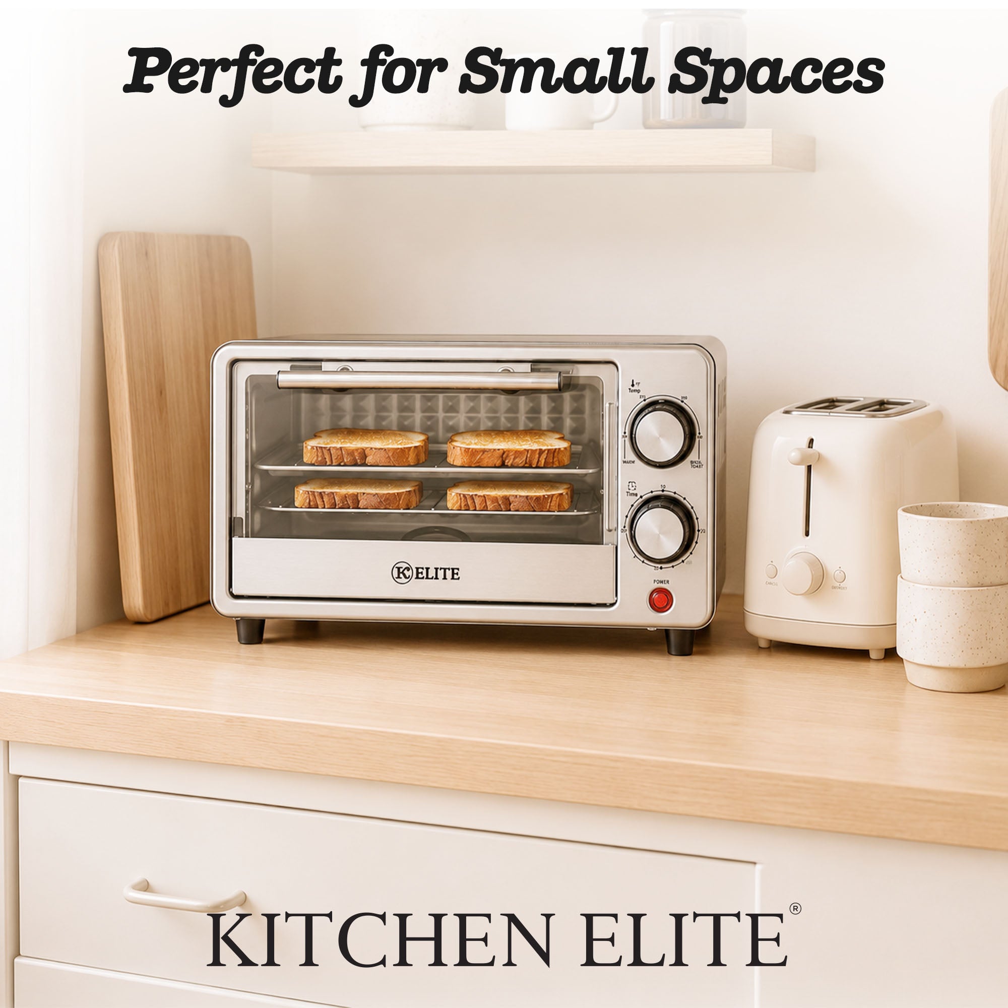 Kitchen Elite Compact Countertop Toaster Oven with Stainless Steel Tray, Black