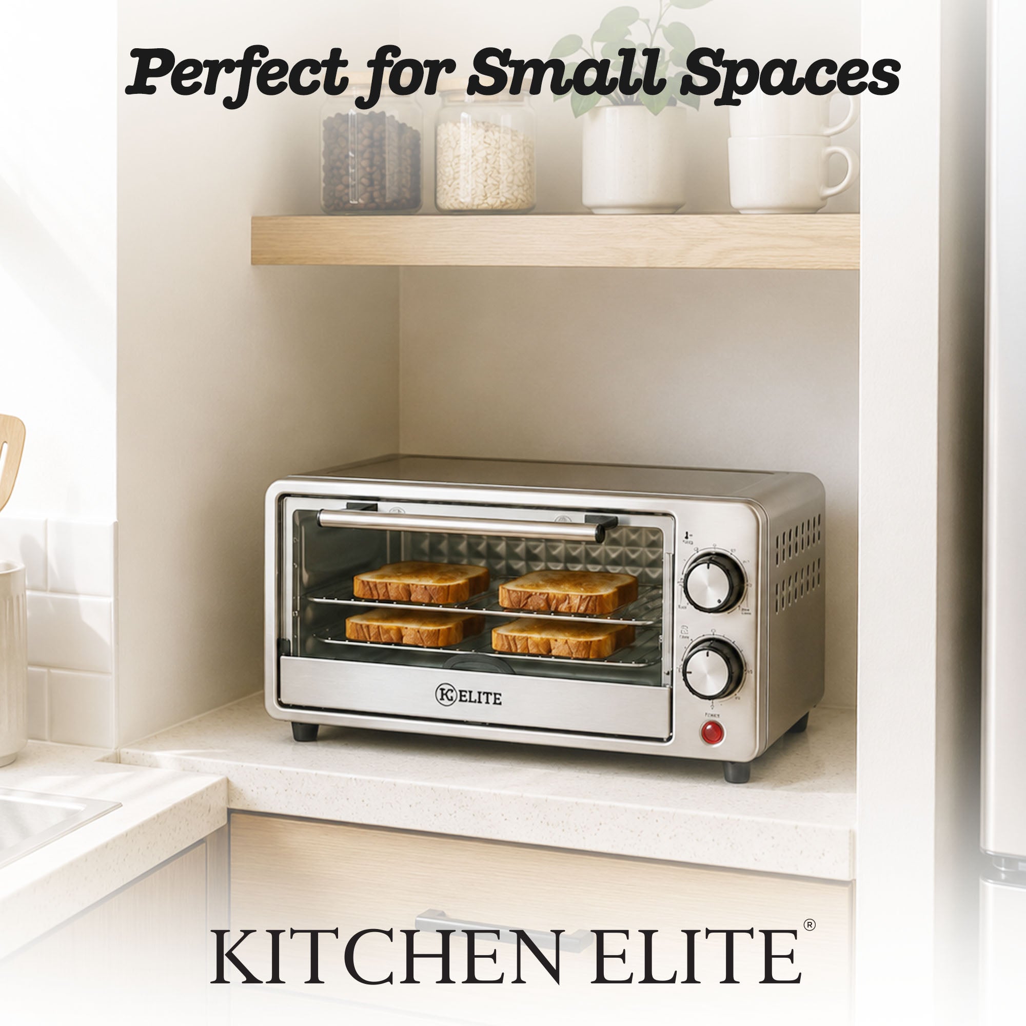 Kitchen Elite Compact Countertop Toaster Oven with Stainless Steel Tray, Black