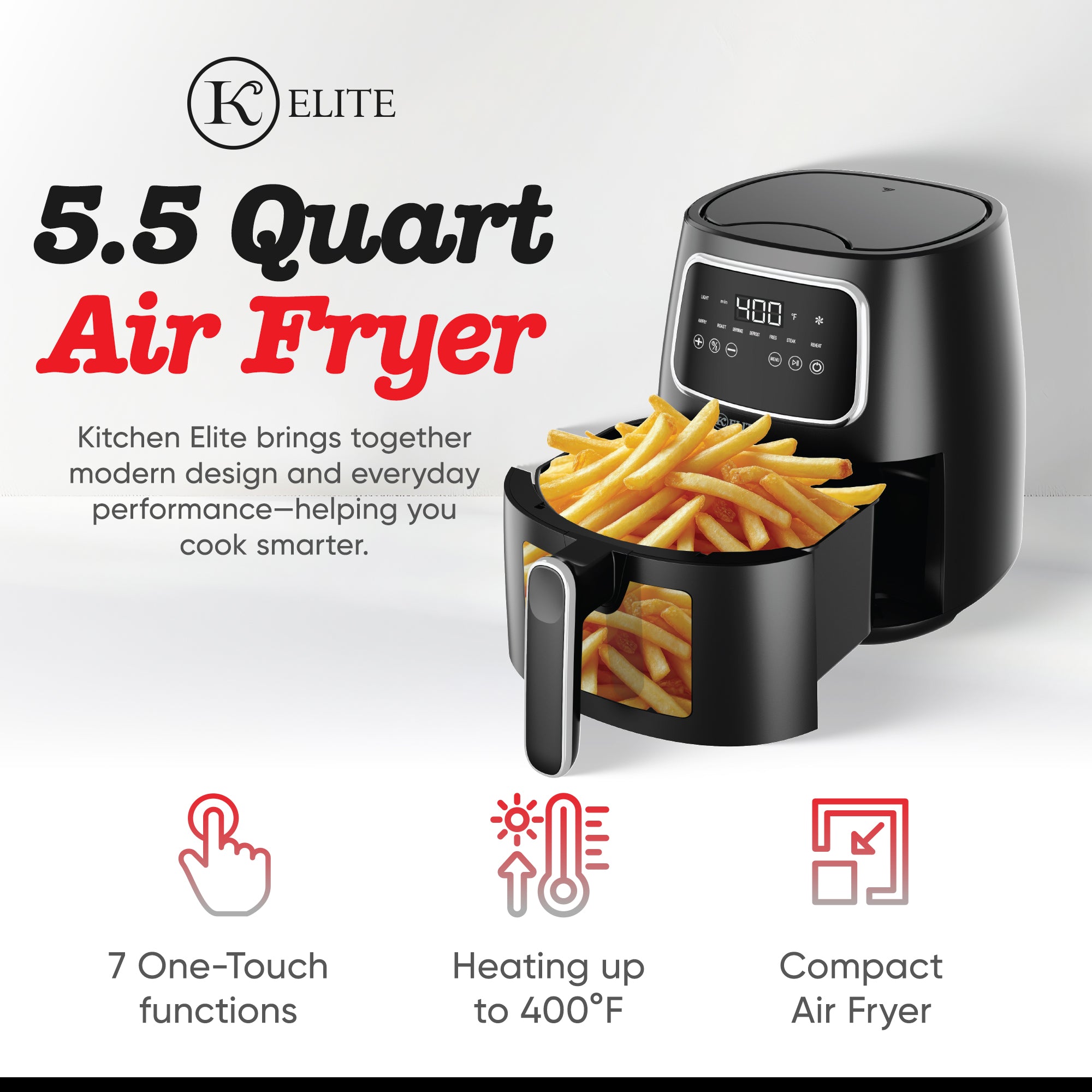 Kitchen Elite 5.5 Qt. Digital Air Fryer, Countertop Cooker w/ LED Screen (Used) - VMInnovations