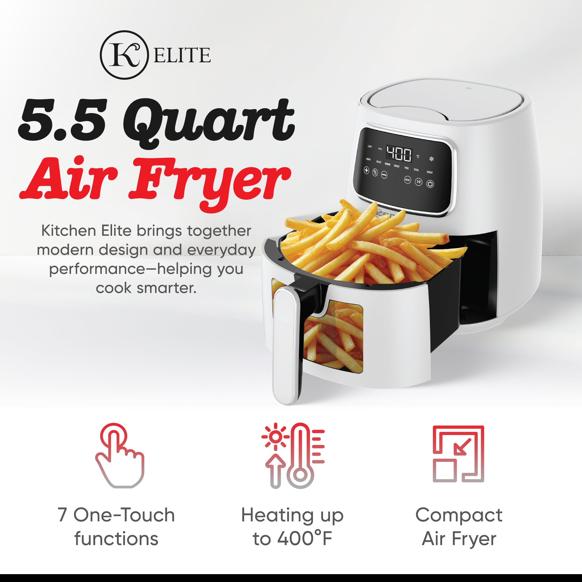 Kitchen Elite 5.5 Qt. Air Fryer, Countertop Cooker w/LED Screen (Open Box) - VMInnovations