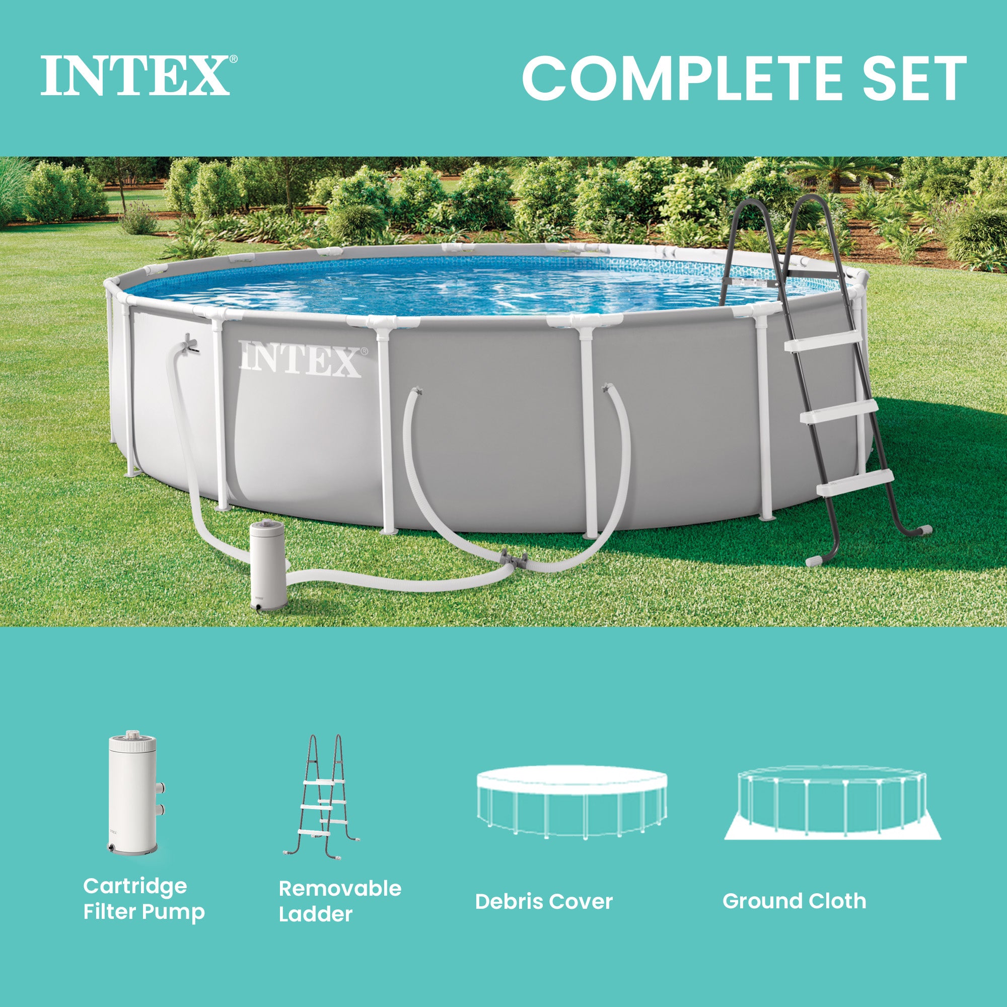 INTEX Prism Frame 15ft x 42in Premium Above Ground Pool Set with Filter Pump