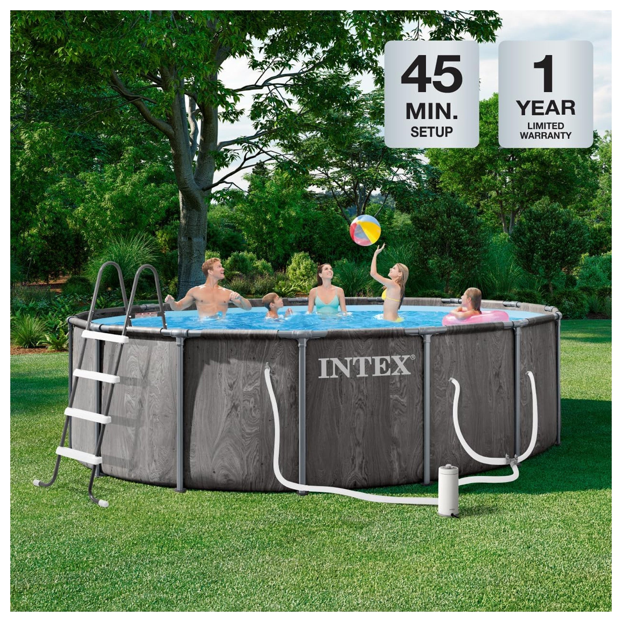 INTEX Greywood Prism Frame Premium Above Ground Pool Set with Pump (Open Box)