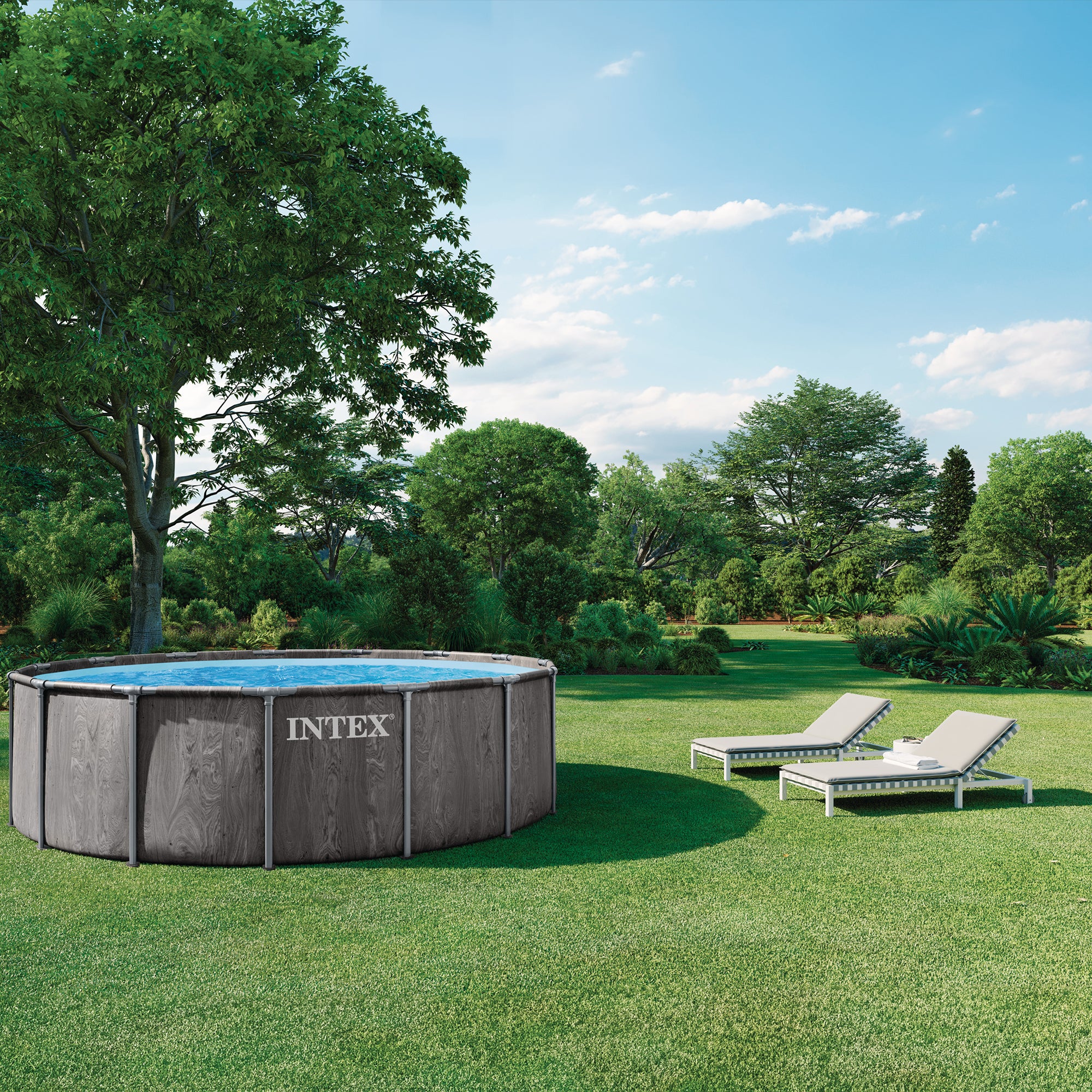 INTEX Greywood Prism Frame Premium Above Ground Pool Set with Pump (Open Box)