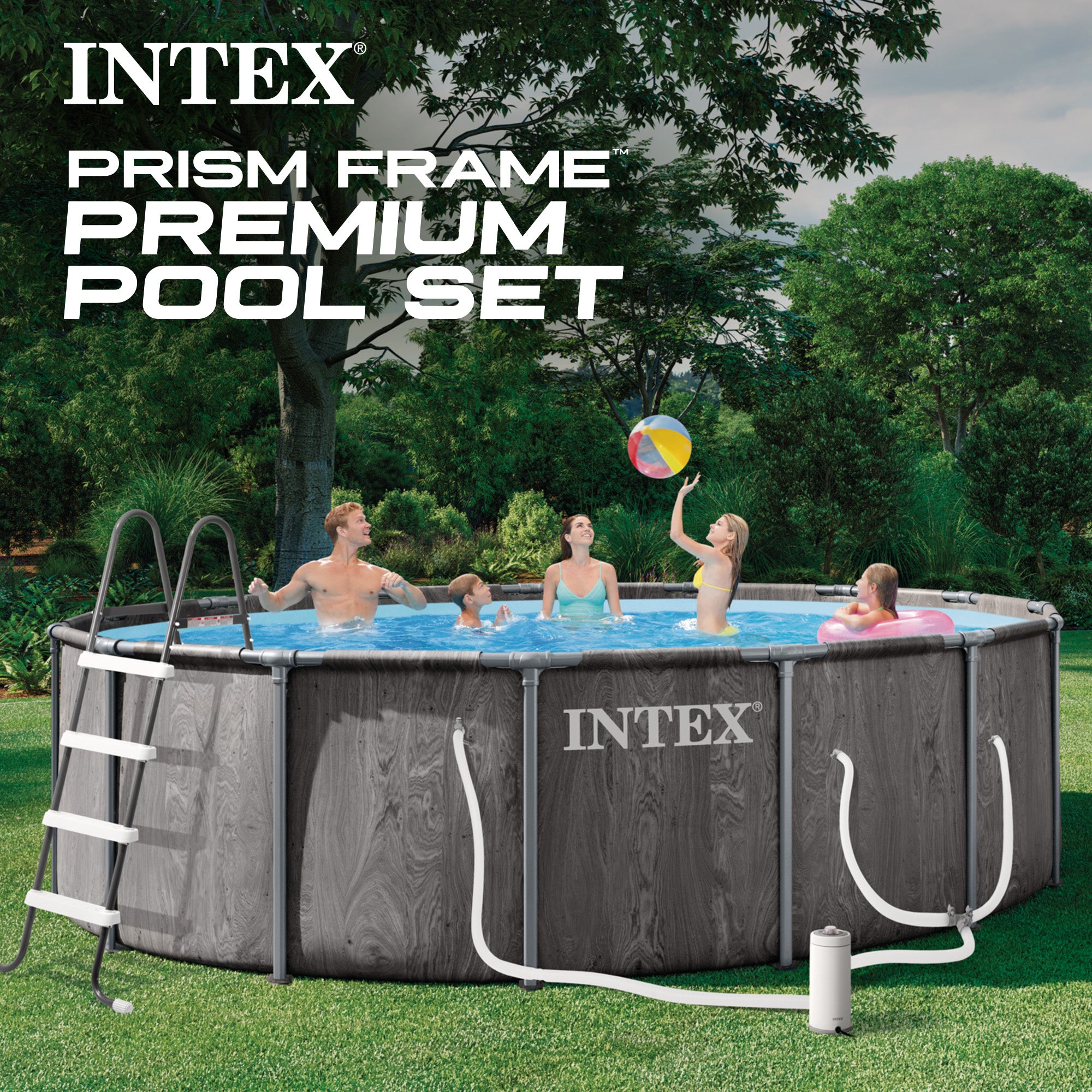 INTEX Greywood Prism Frame Premium Above Ground Pool Set with Pump (Open Box)