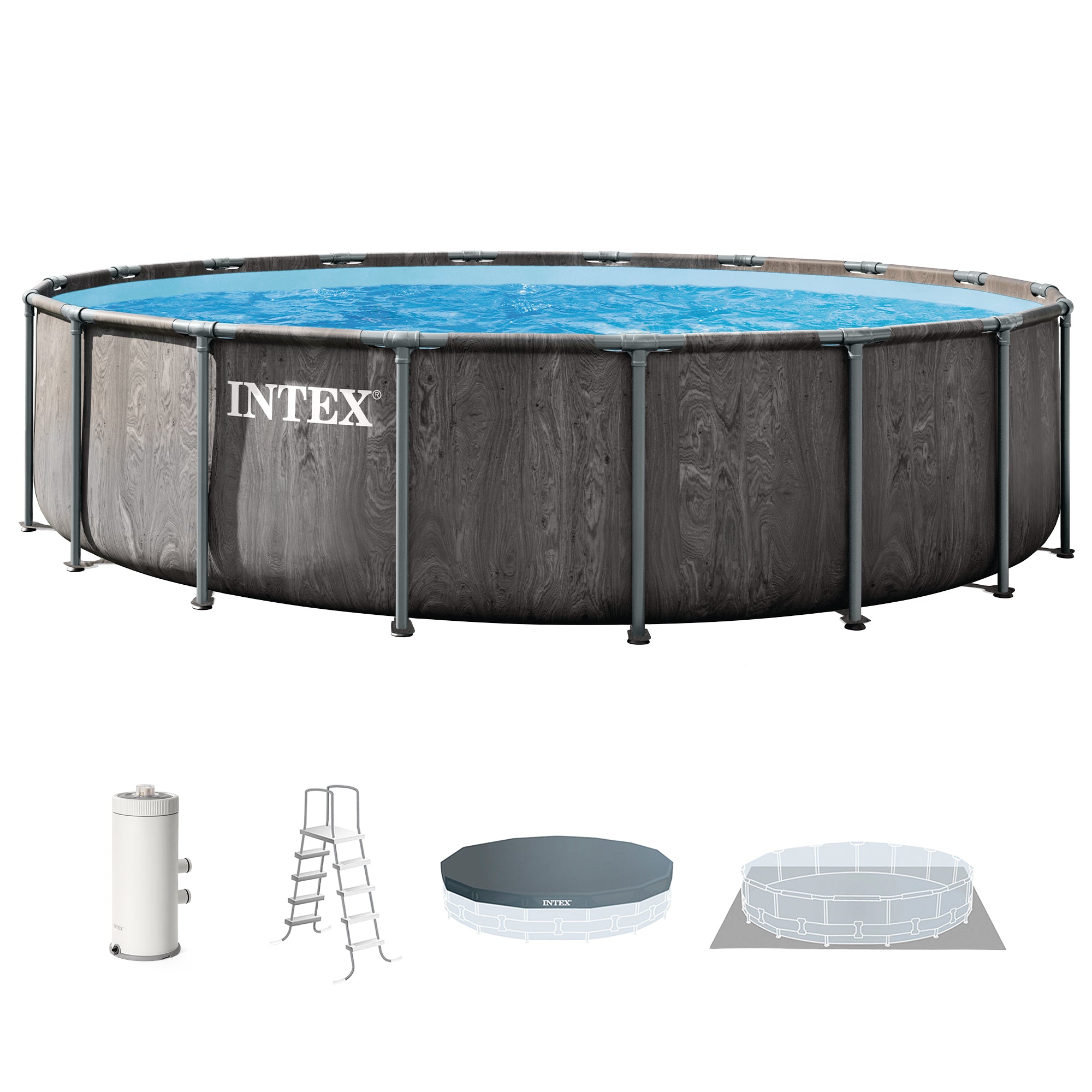 INTEX Greywood Prism Frame Premium Above Ground Pool Set with Pump (Open Box)