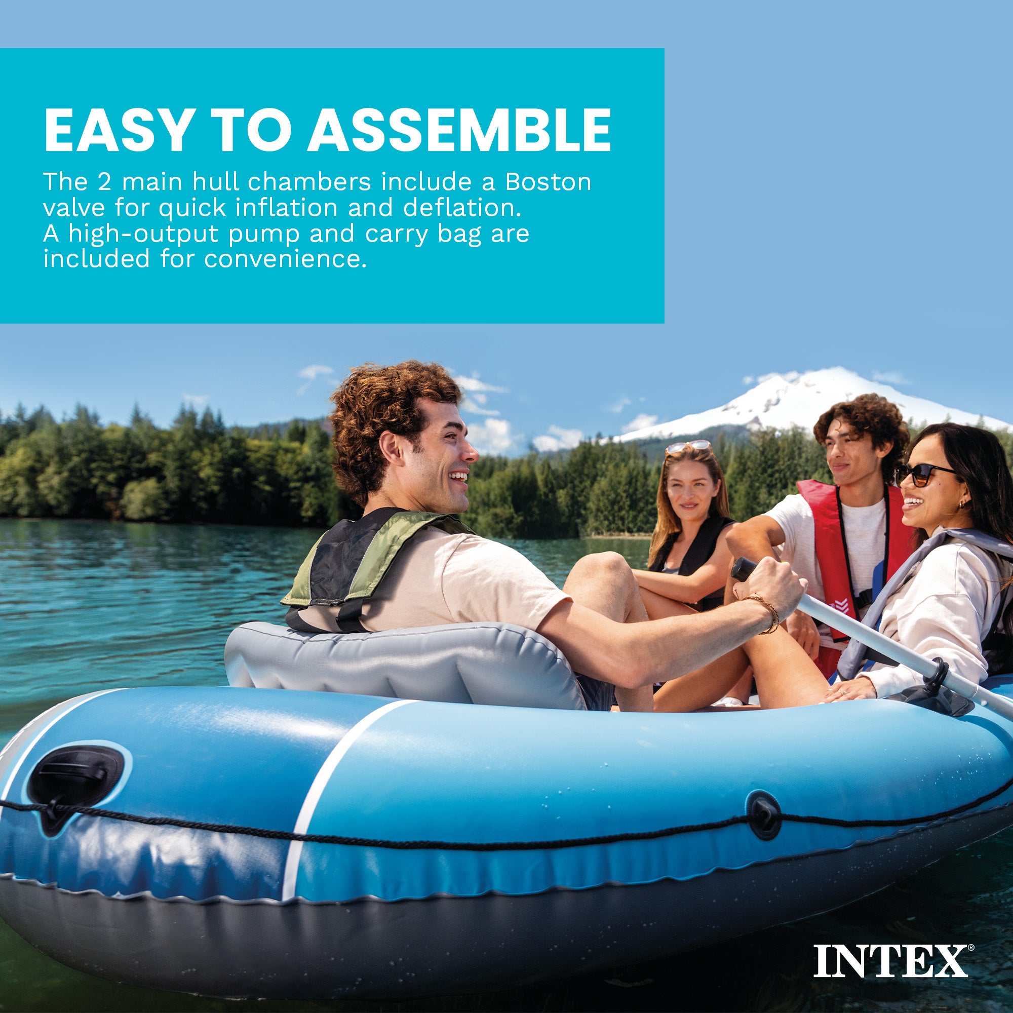 INTEX 66324EP Excursion 4 Inflatable BoatSet w/54''Oars,Pump & Rod Holders(Used) - VMInnovations