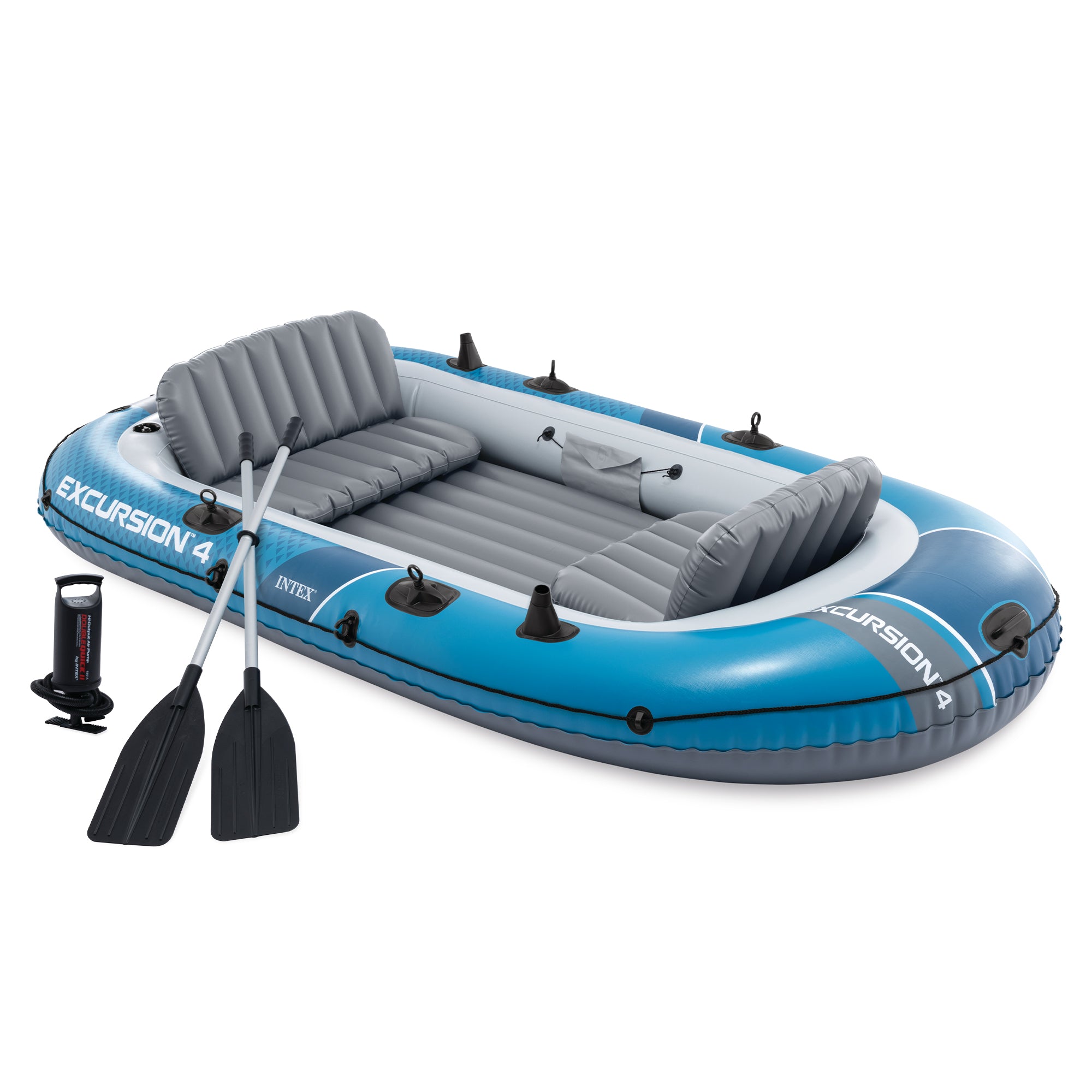 INTEX Excursion 5 Inflatable Boat Set with 54" Oars, Pump, & Rod Holders (Used) - VMInnovations
