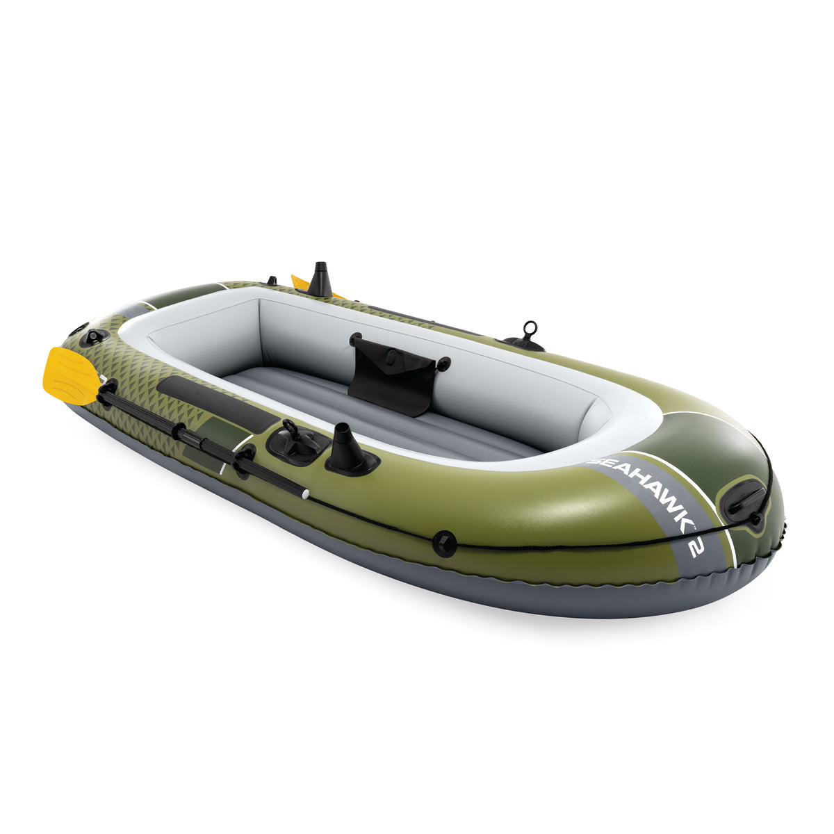 INTEX 66332EP Seahawk 2 Inflatable Boat Set with 48" Oars, Pump, & Rod Holders