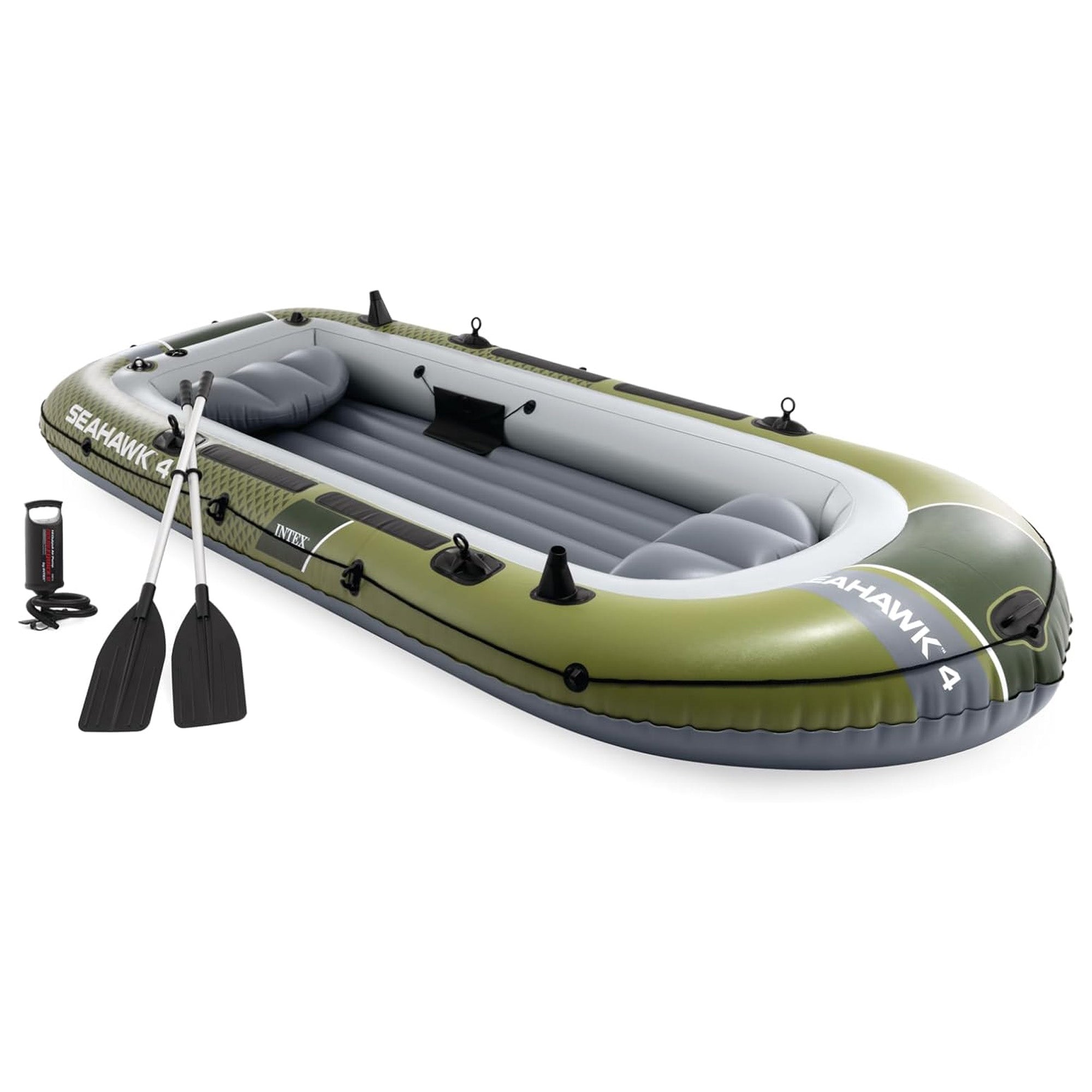 INTEX 66334EP Seahawk 4 Inflatable Boat Set w Pump, & Rod Holders (Open Box)