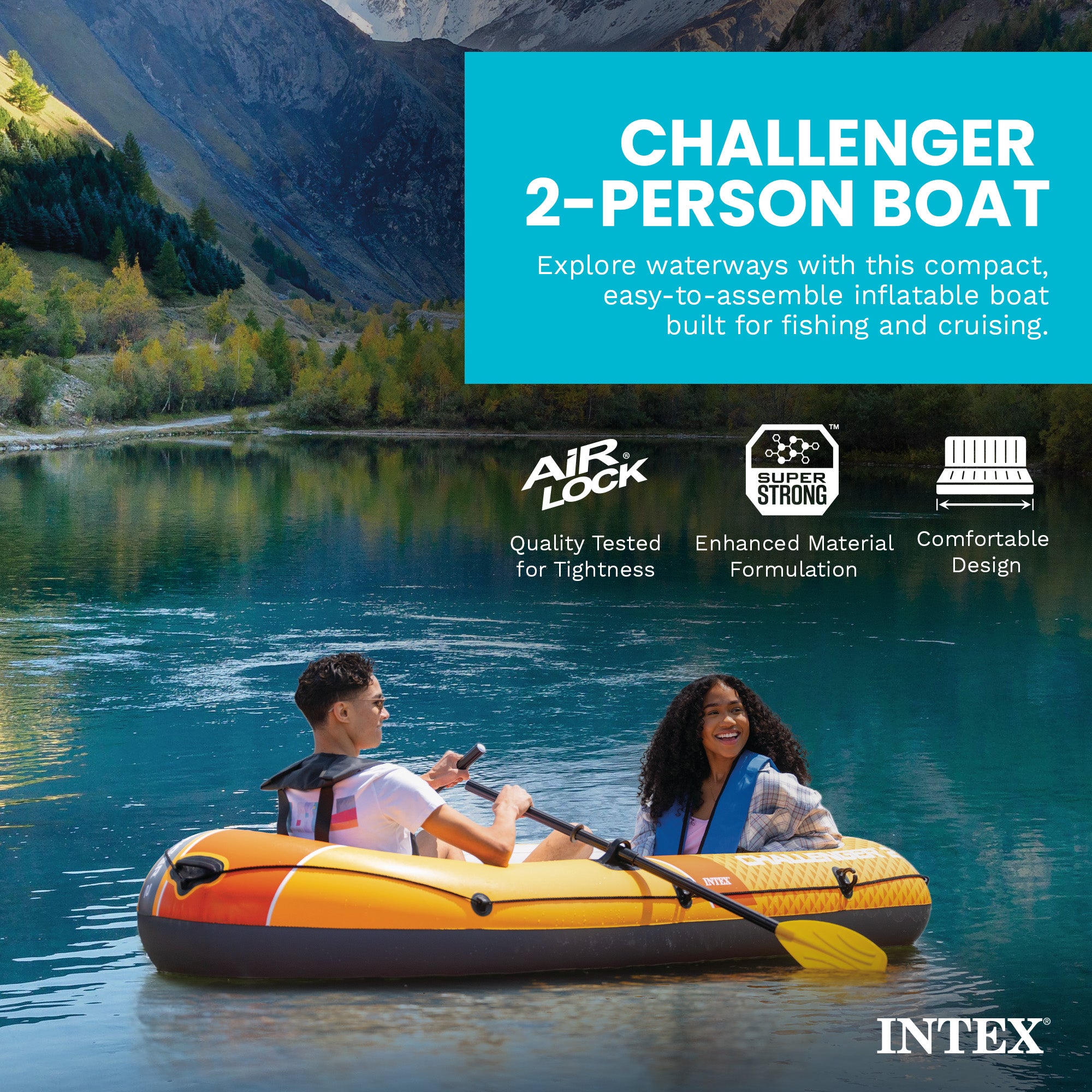 INTEX Challenger 2 Inflatable Boat Set with 48" Oars, Pump, Oar Locks (Open Box) - VMInnovations