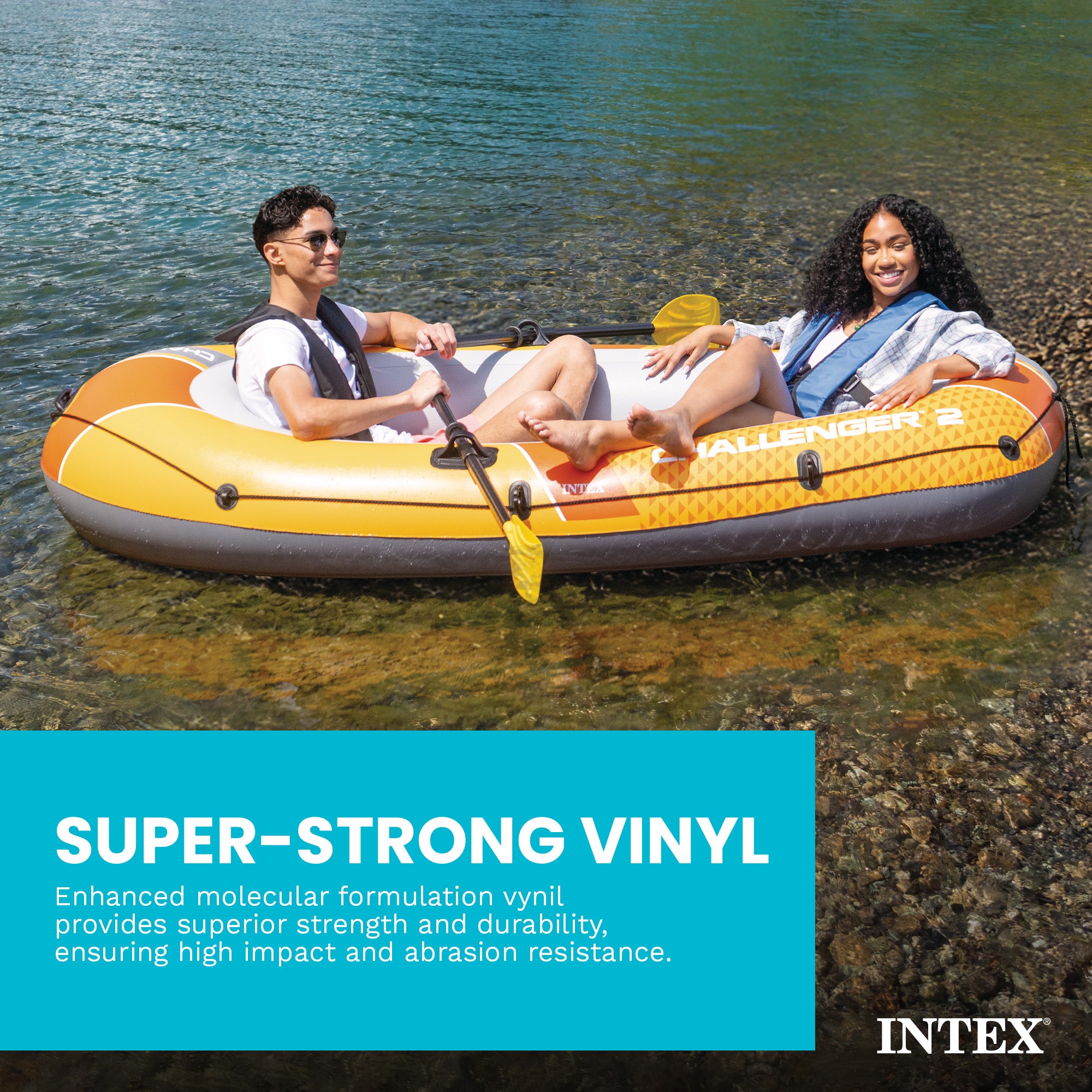 INTEX Challenger 2 Inflatable Boat Set with 48" Oars, Pump, Oar Locks (Open Box) - VMInnovations