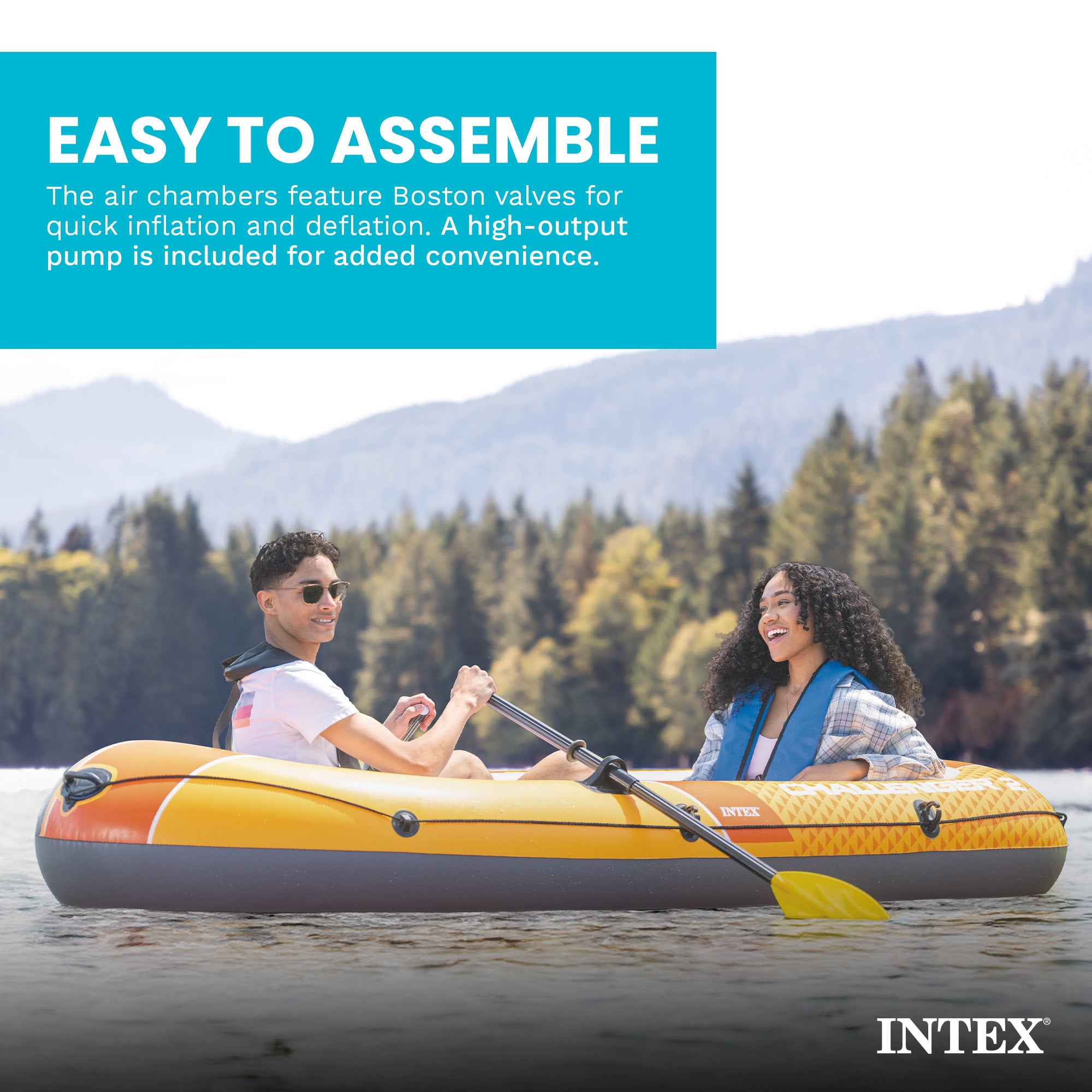INTEX Challenger 2 Inflatable Boat Set with 48" Oars, Pump, Oar Locks (Open Box) - VMInnovations