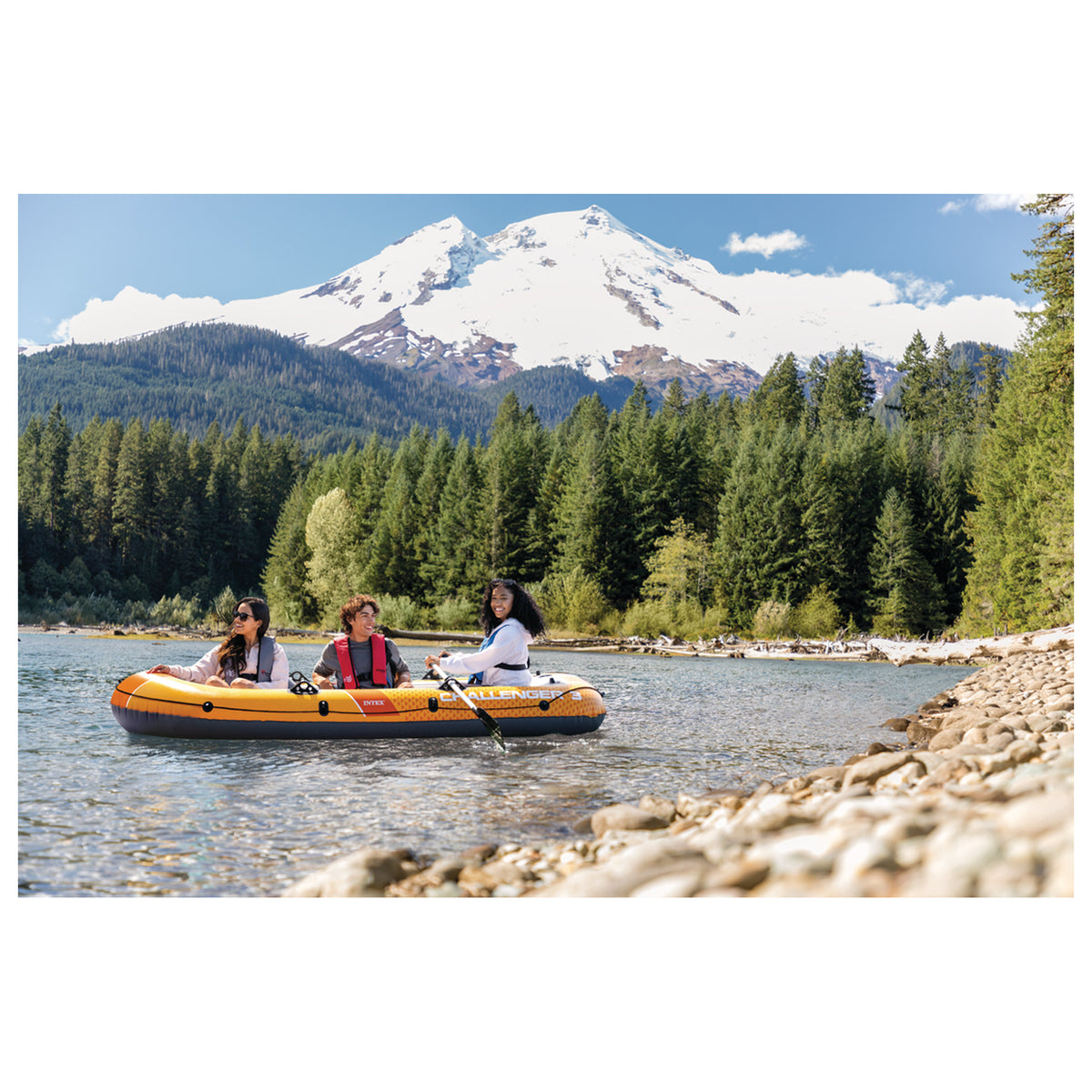 INTEX Challenger 3 Inflatable Boat Set w/ 54" Oars, Pump, & Oar Locks (Open Box)
