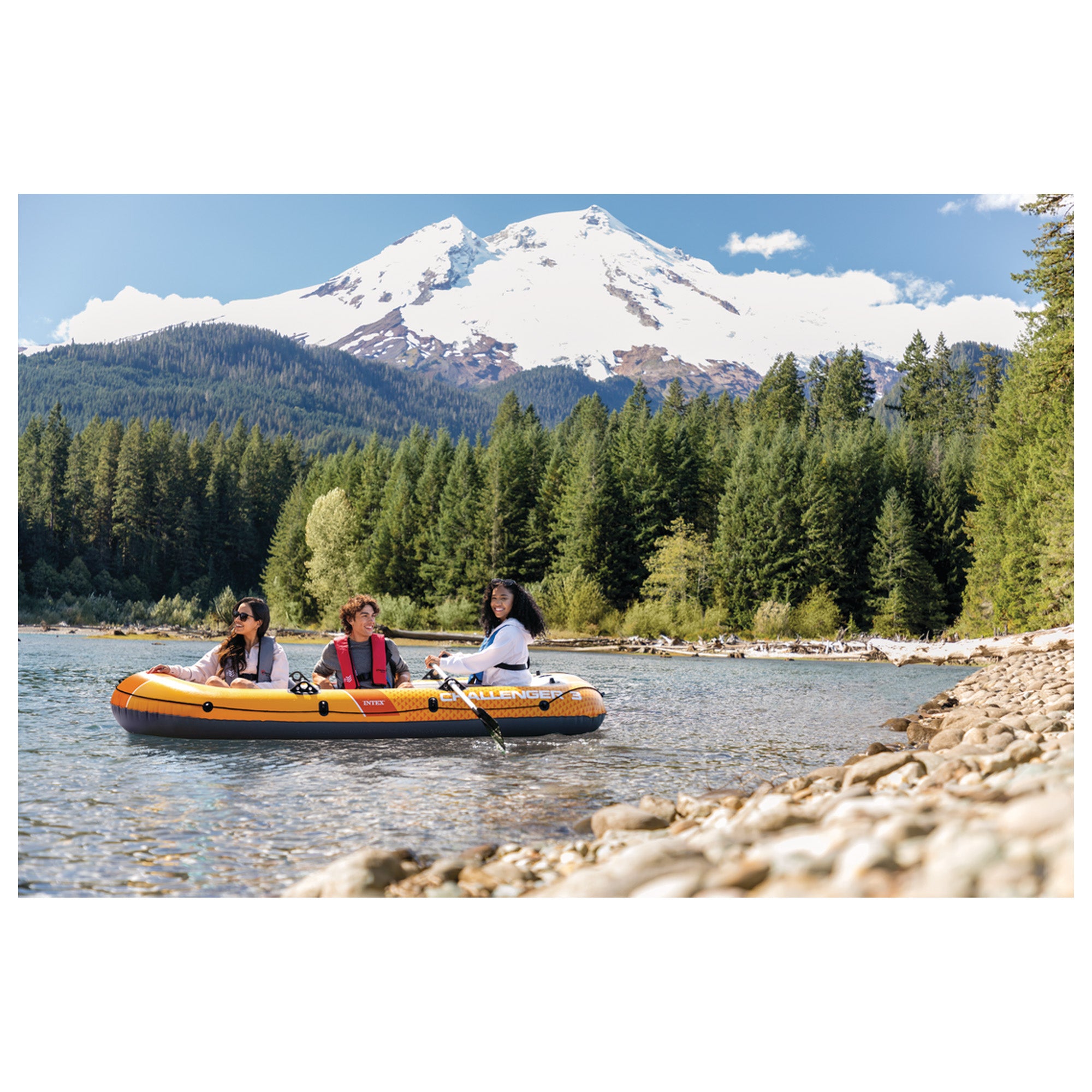 INTEX Challenger 3 Inflatable Boat Set w/ 54" Oars, Pump, & Oar Locks (Open Box) - VMInnovations