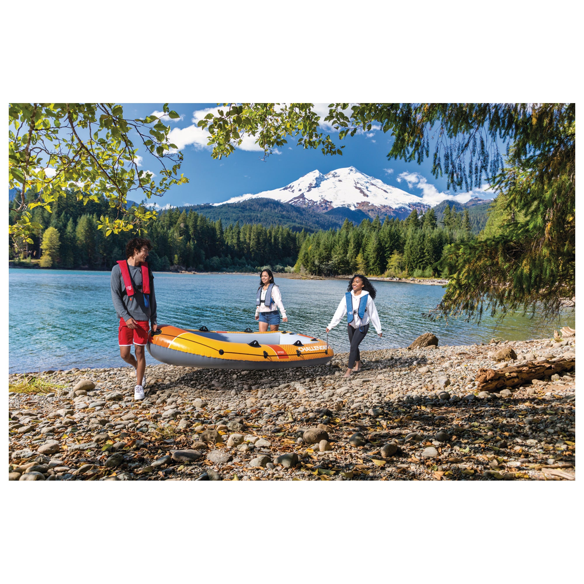 INTEX Challenger 3 Inflatable Boat Set w/ 54" Oars, Pump, & Oar Locks (Open Box) - VMInnovations