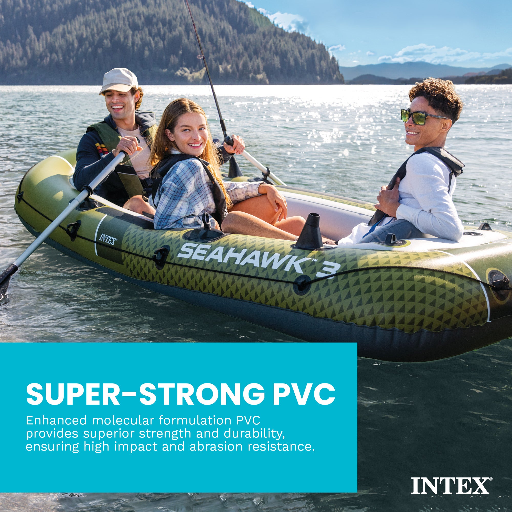 INTEX Seahawk 3 Inflatable Boat Set with 54" Oars, Pump, & Rod Holders (Used) - VMInnovations