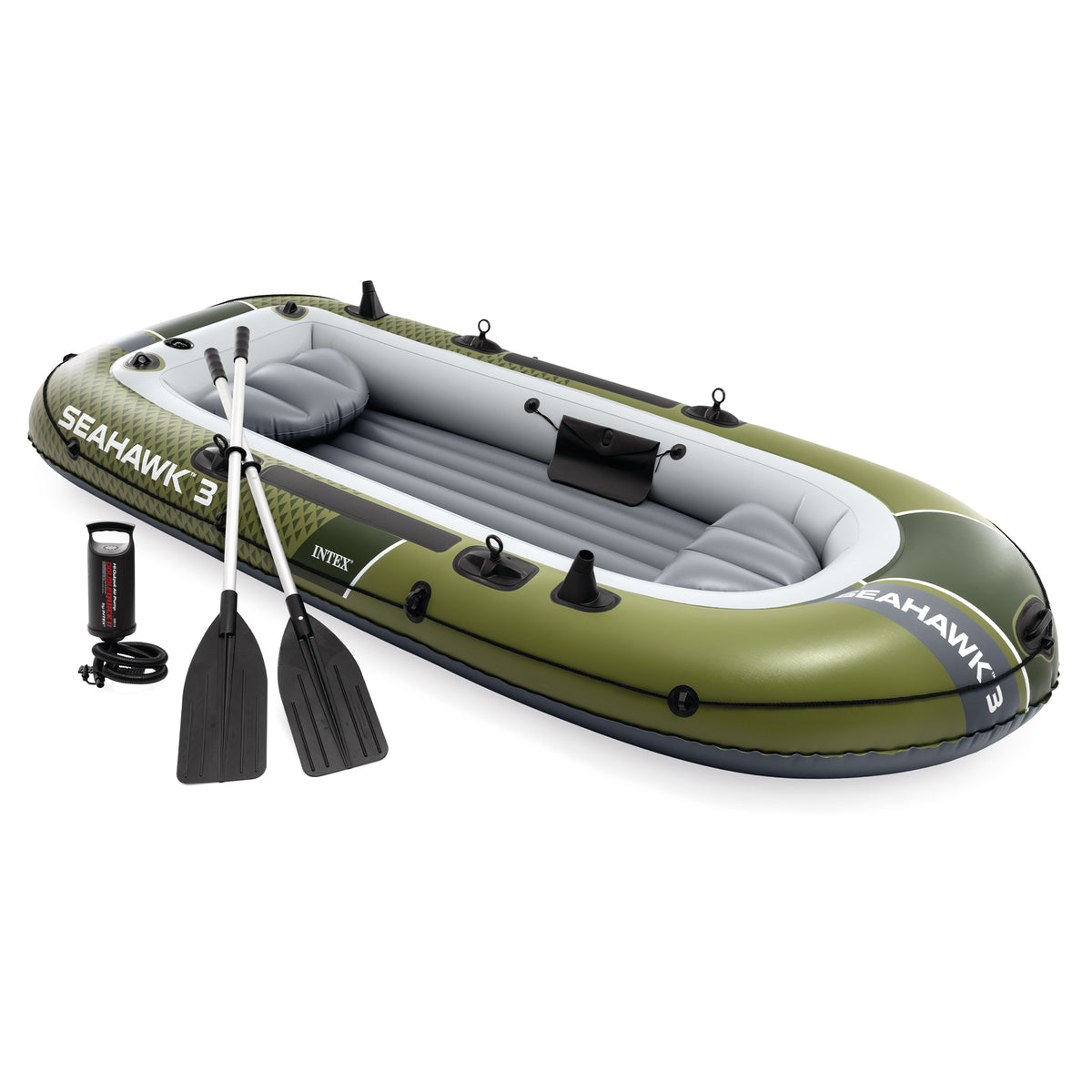 INTEX 66333EP Seahawk 3 Boat Set with Oars, Pump, & Rod Holders (Open Box) - VMInnovations