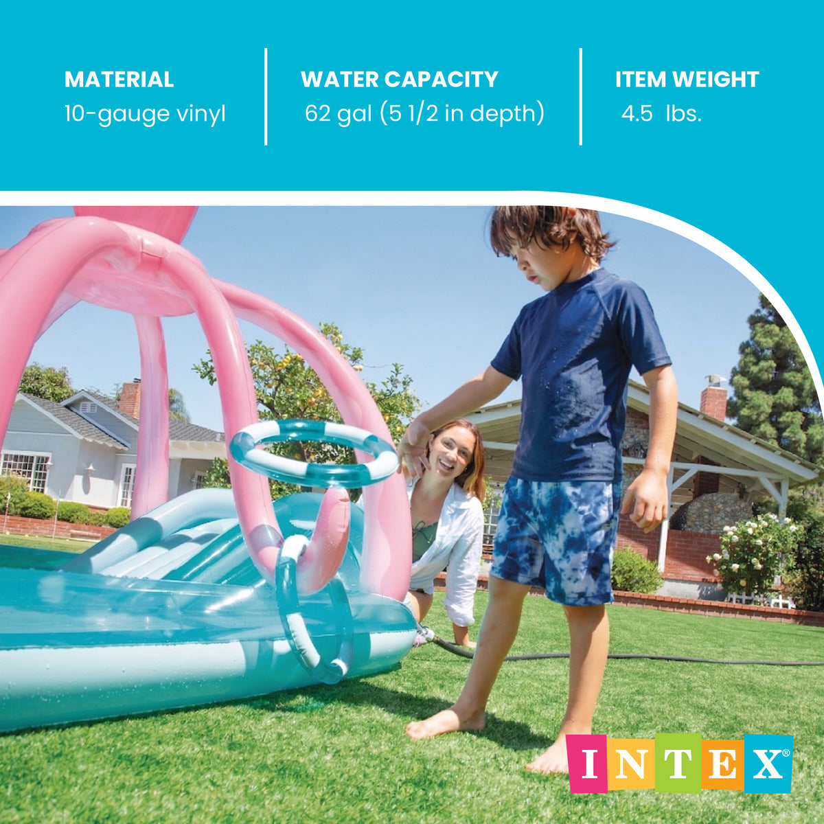 INTEX Friendly Octopus Kiddie Pool, Play Center, Slide, & Pad(Open Box)