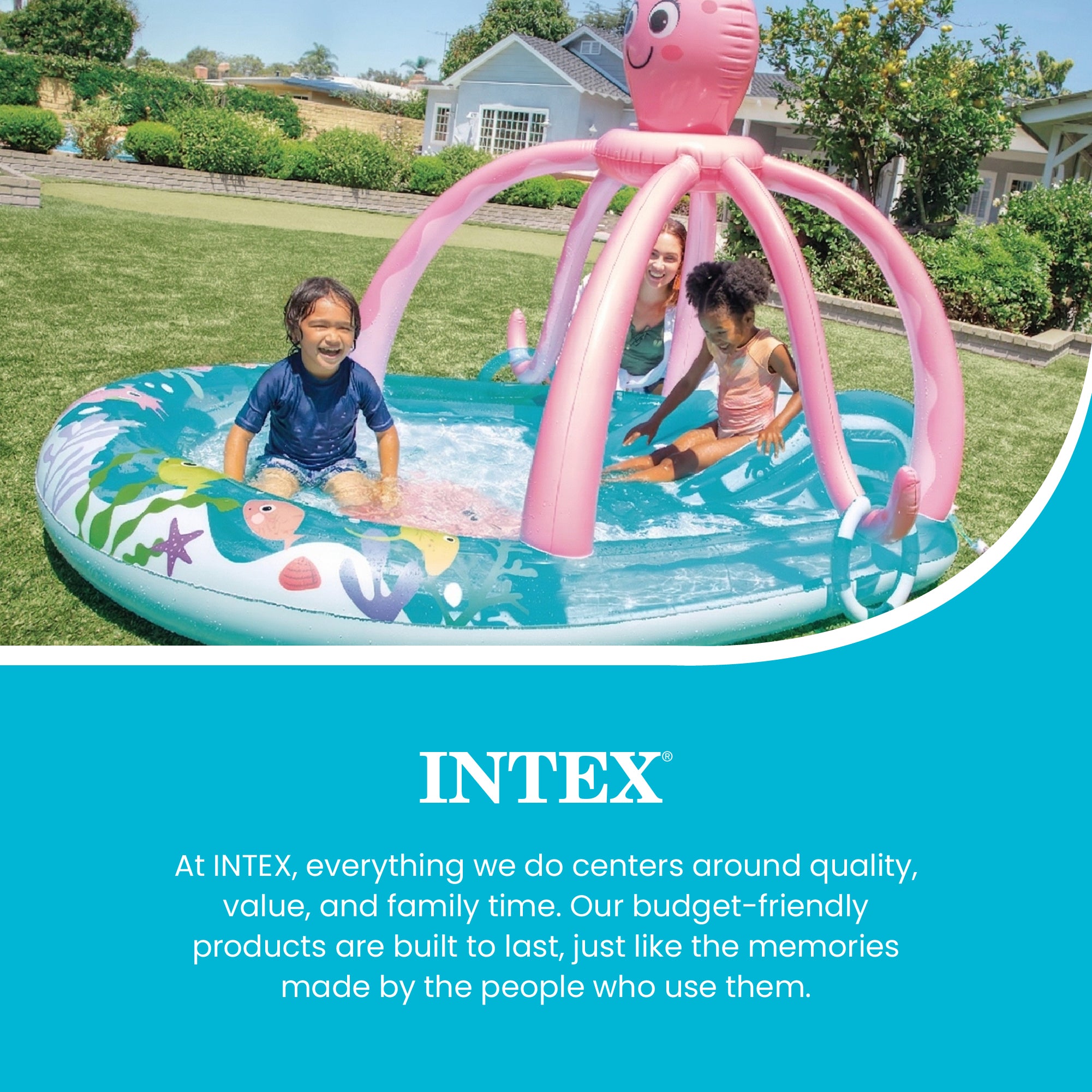 INTEX Friendly Octopus Kiddie Pool, Play Center, Slide, & Pad(Open Box)