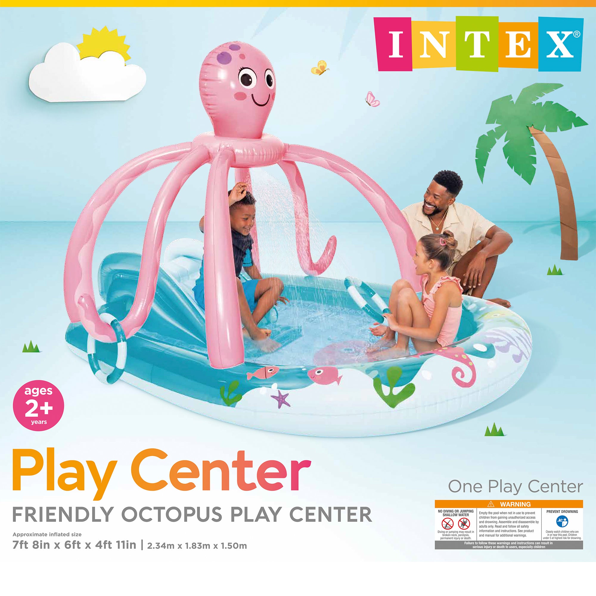 INTEX Friendly Octopus Kiddie Pool, Play Center, Slide, & Pad(Open Box)