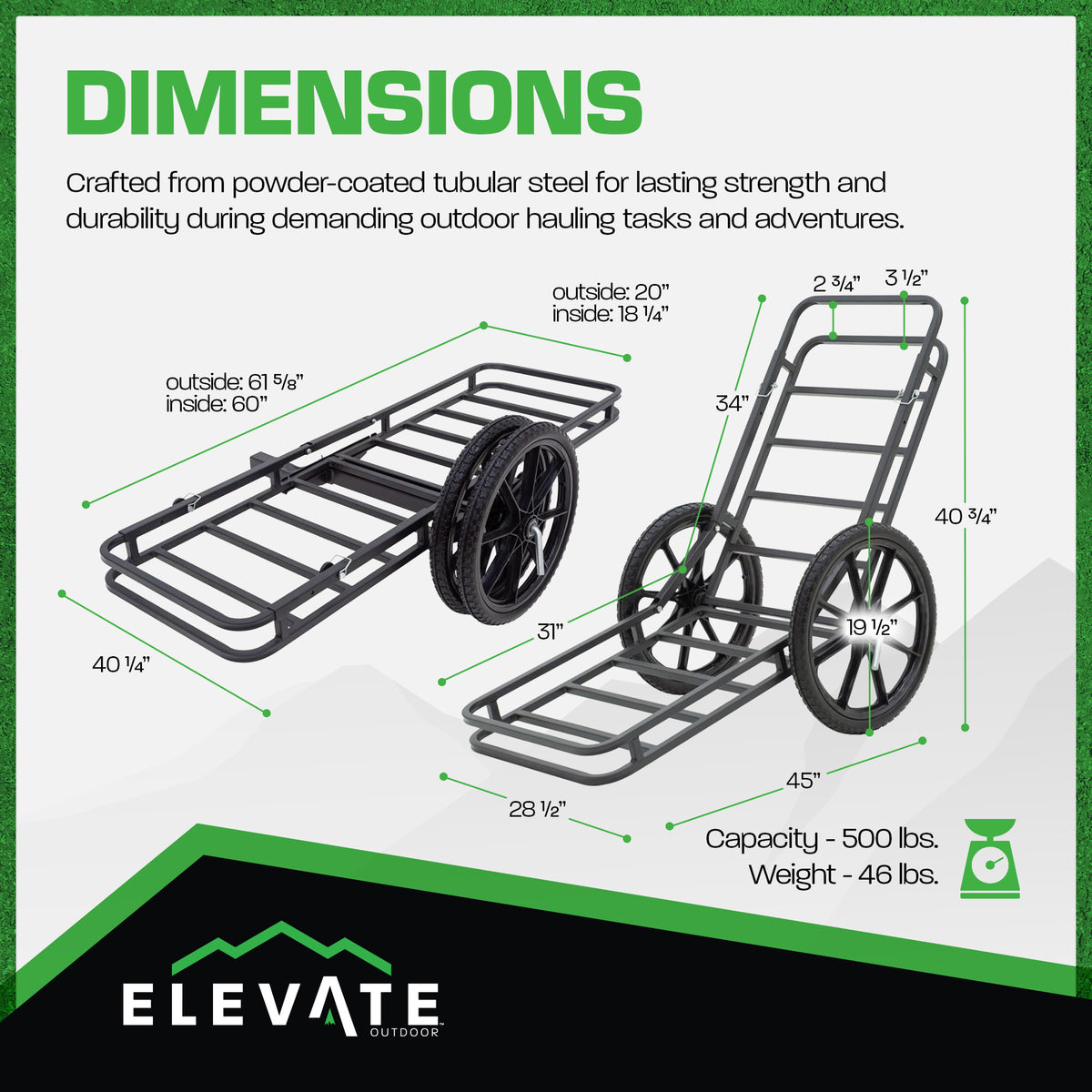 Elevate Outdoor Hitch-Mounted Cargo Carrier and Game Cart w/ 500 Pound Capacity - VMInnovations