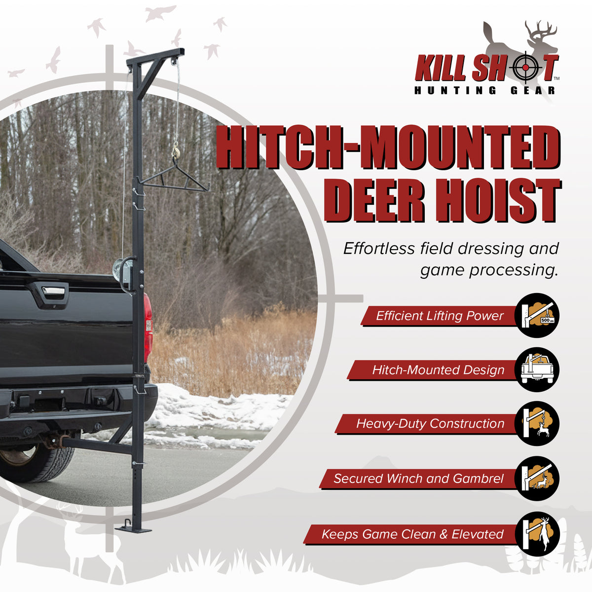 Kill Shot Hitch Mounted Steel Deer Hoist with Swivel, 500 Pound Capacity (Used)
