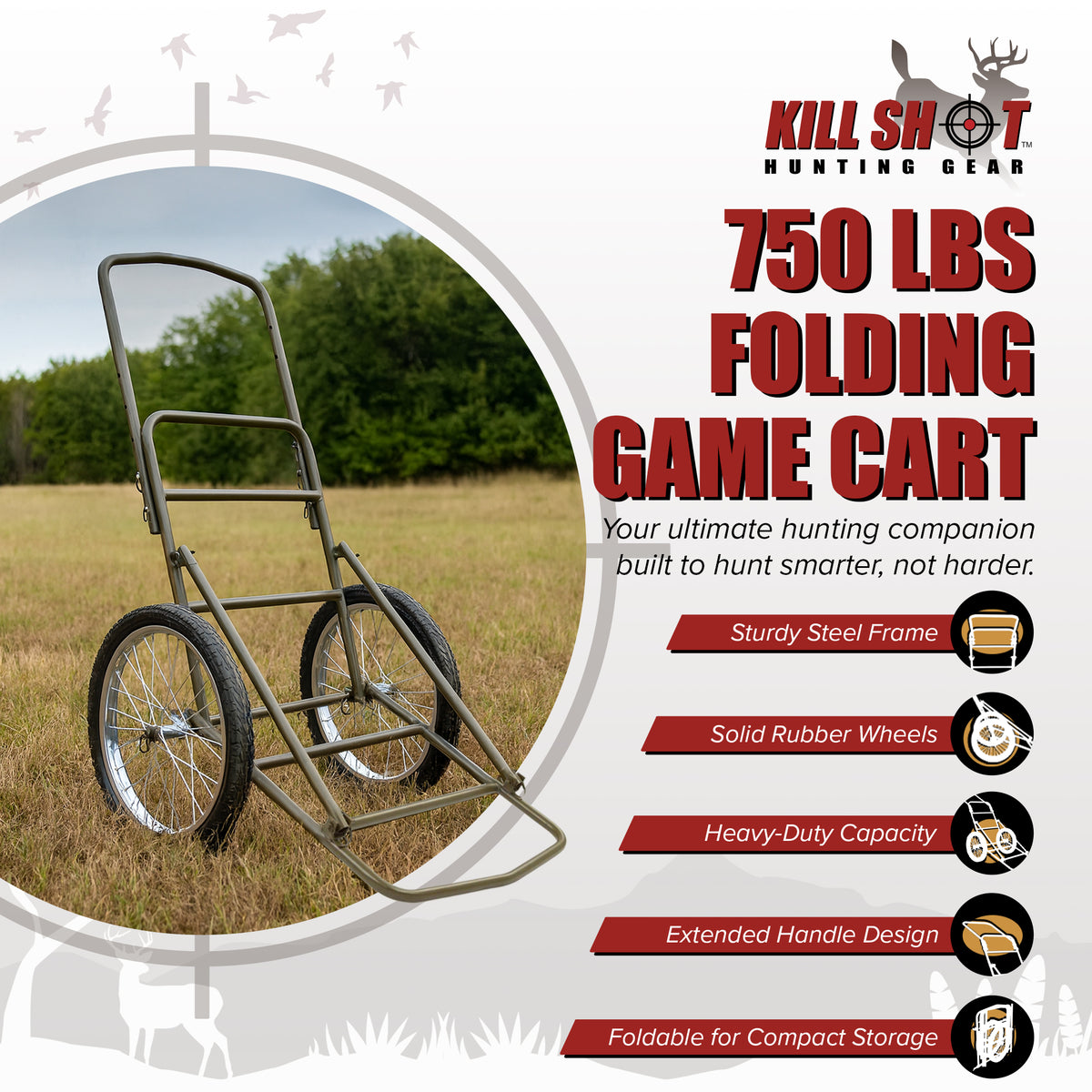 Kill Shot XL Deer Hunting Game Cart, Folding Dolly w/ 750lb Capacity (Open Box) - VMInnovations