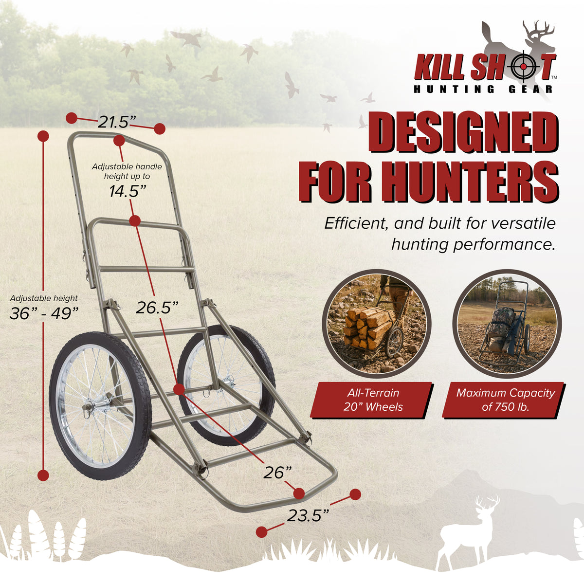 Kill Shot XL Deer Hunting Game Cart, Folding Dolly w/ 750lb Capacity (Open Box)