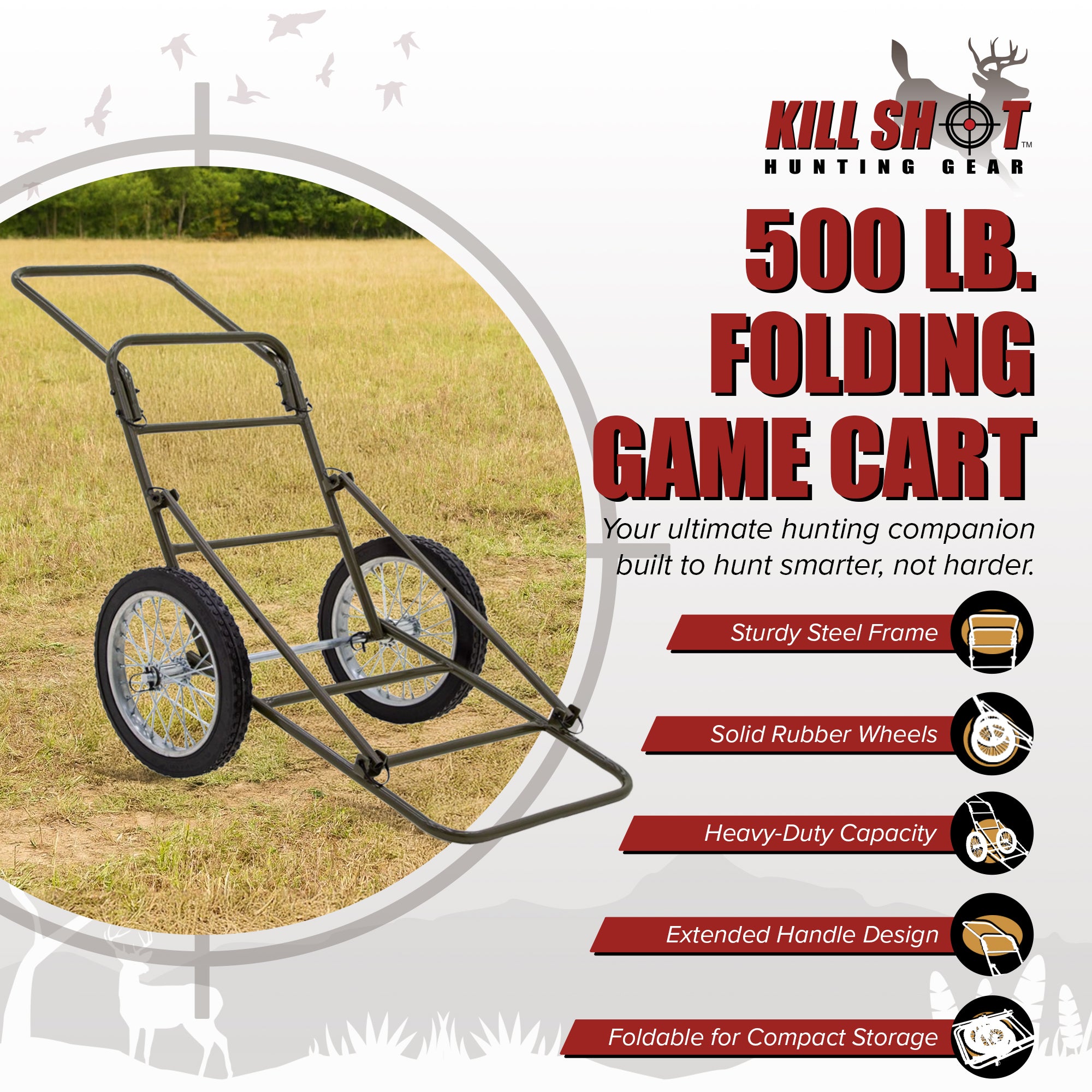 Kill Shot Deer Hunting Cart, Folding Utility Dolly w/500lb Capacity (Open Box) - VMInnovations