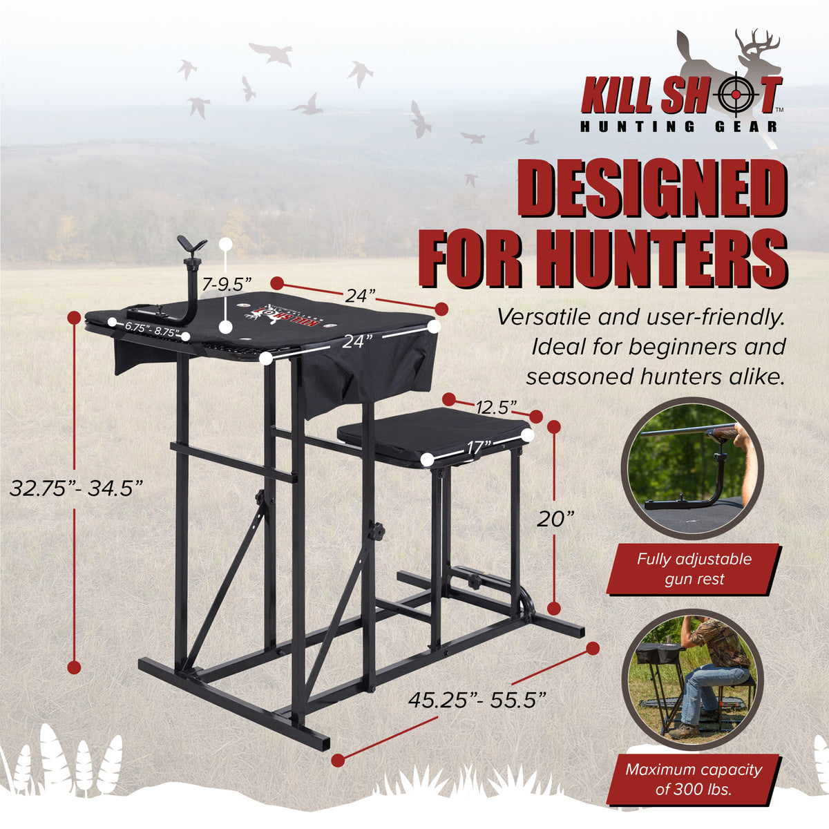 Kill Shot Shooting Bench w/Gun Rest, Collapses for Easy Transport (Open Box) - VMInnovations