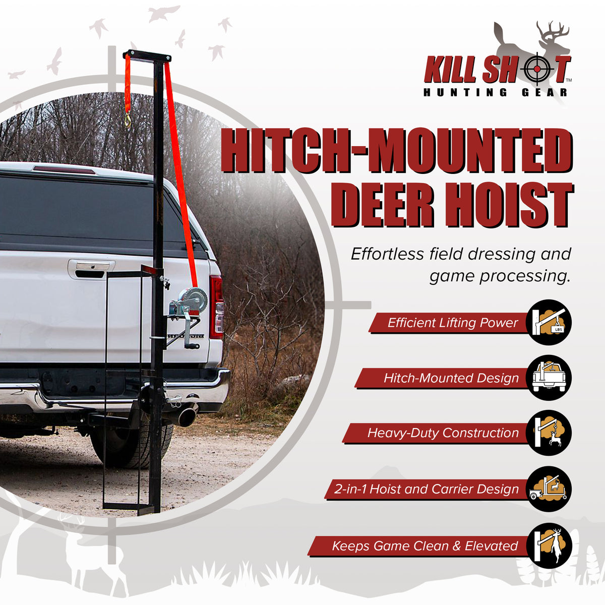 Kill Shot Hitch Mounted Steel Deer Hoist with Carrier, 600 LBS Cap, Black (Used)