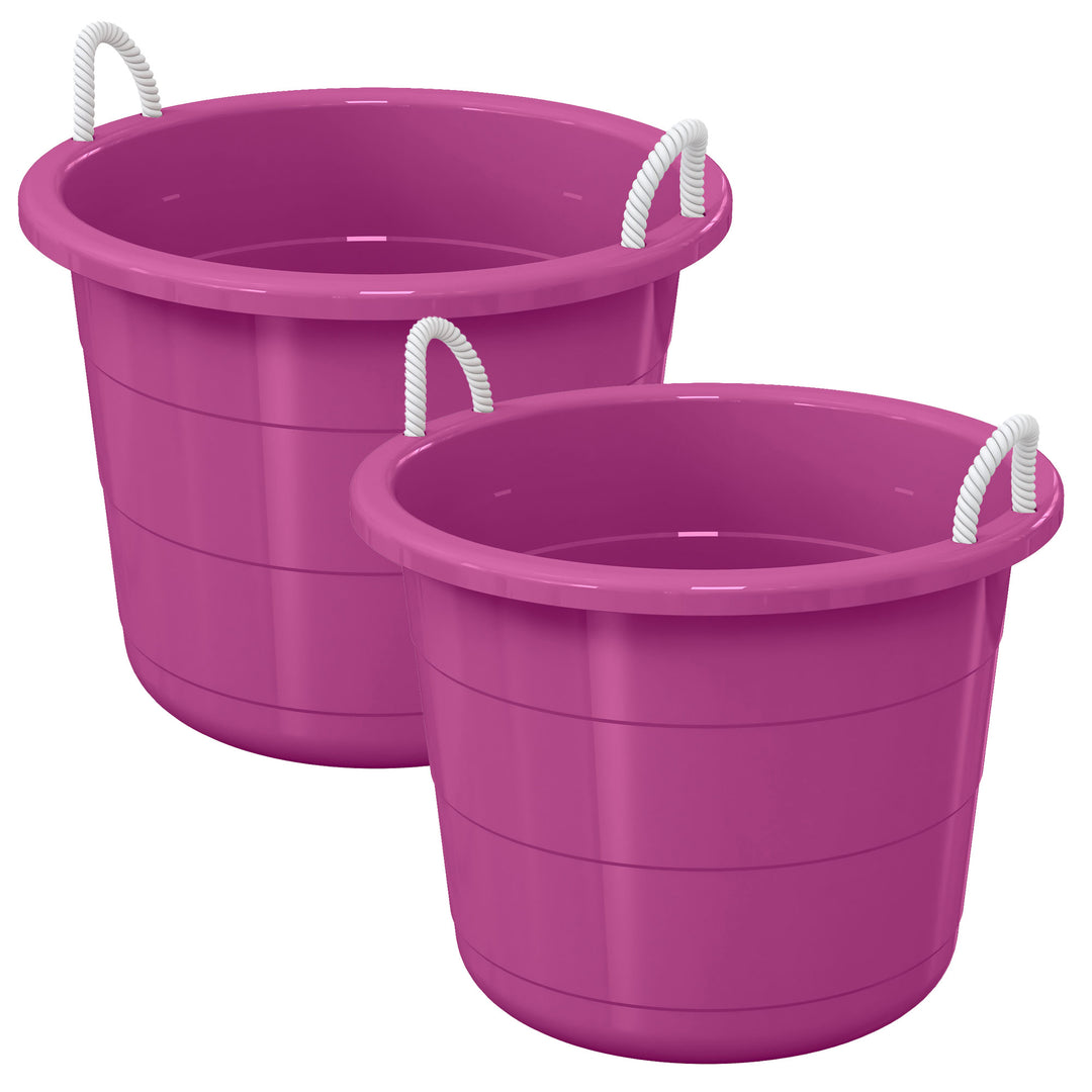 Life Story 17 Gal Plastic Storage Open Top Bucket w/ Rope Handles, Purple, 2 Pk - VMInnovations