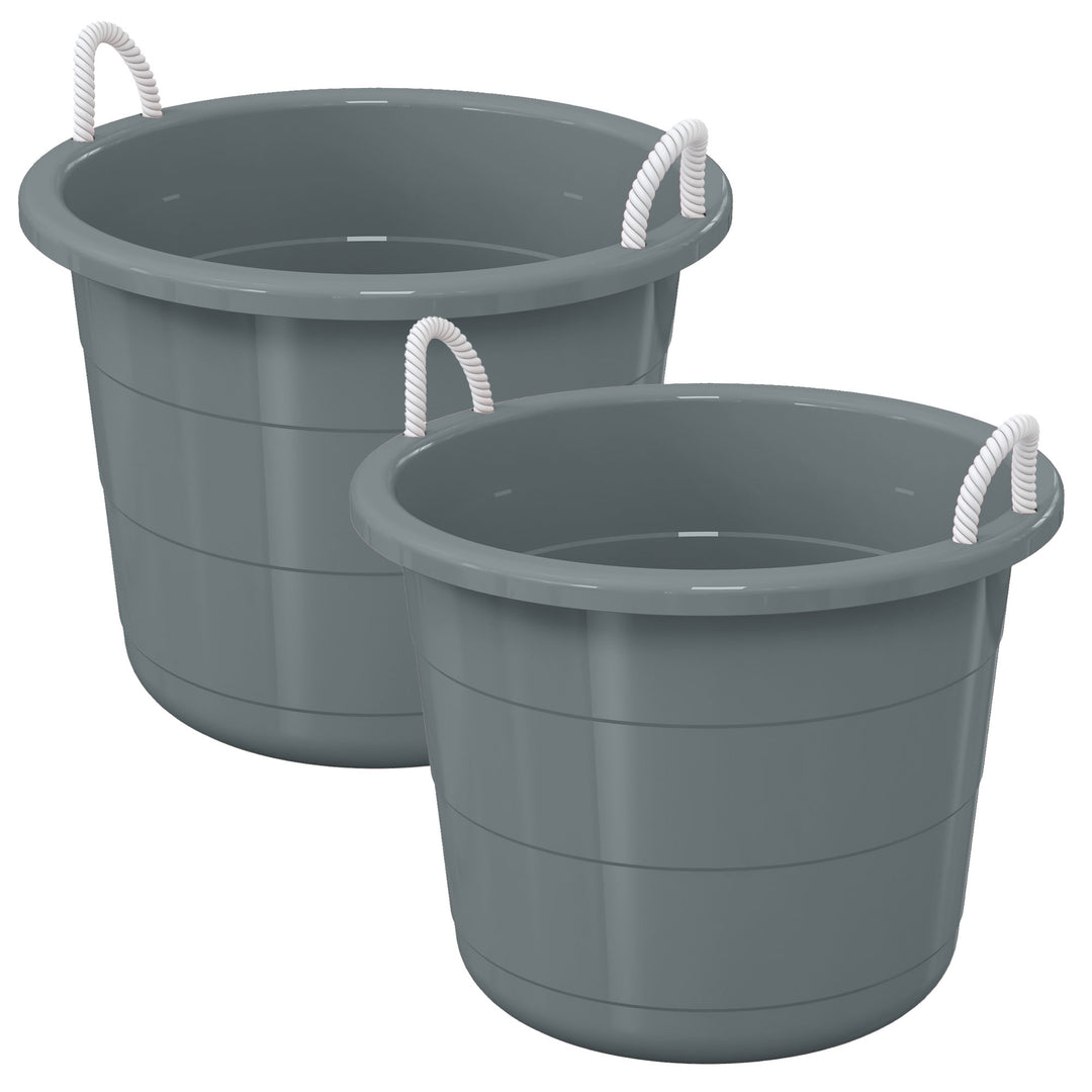 Life Story 17 Gal Plastic Storage Open Top Bucket with Rope Handles, Gray, 2 Pk - VMInnovations