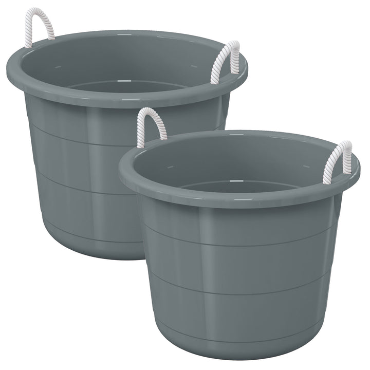 Life Story 17 Gal Plastic Storage Open Top Bucket with Rope Handles, Gray, 2 Pk - VMInnovations