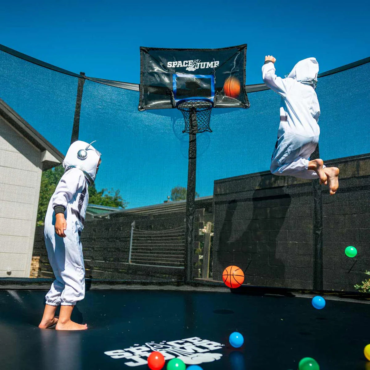 SpaceJump Lunar 10' Round Trampoline with AstroJam Basketball Hoop Attachment